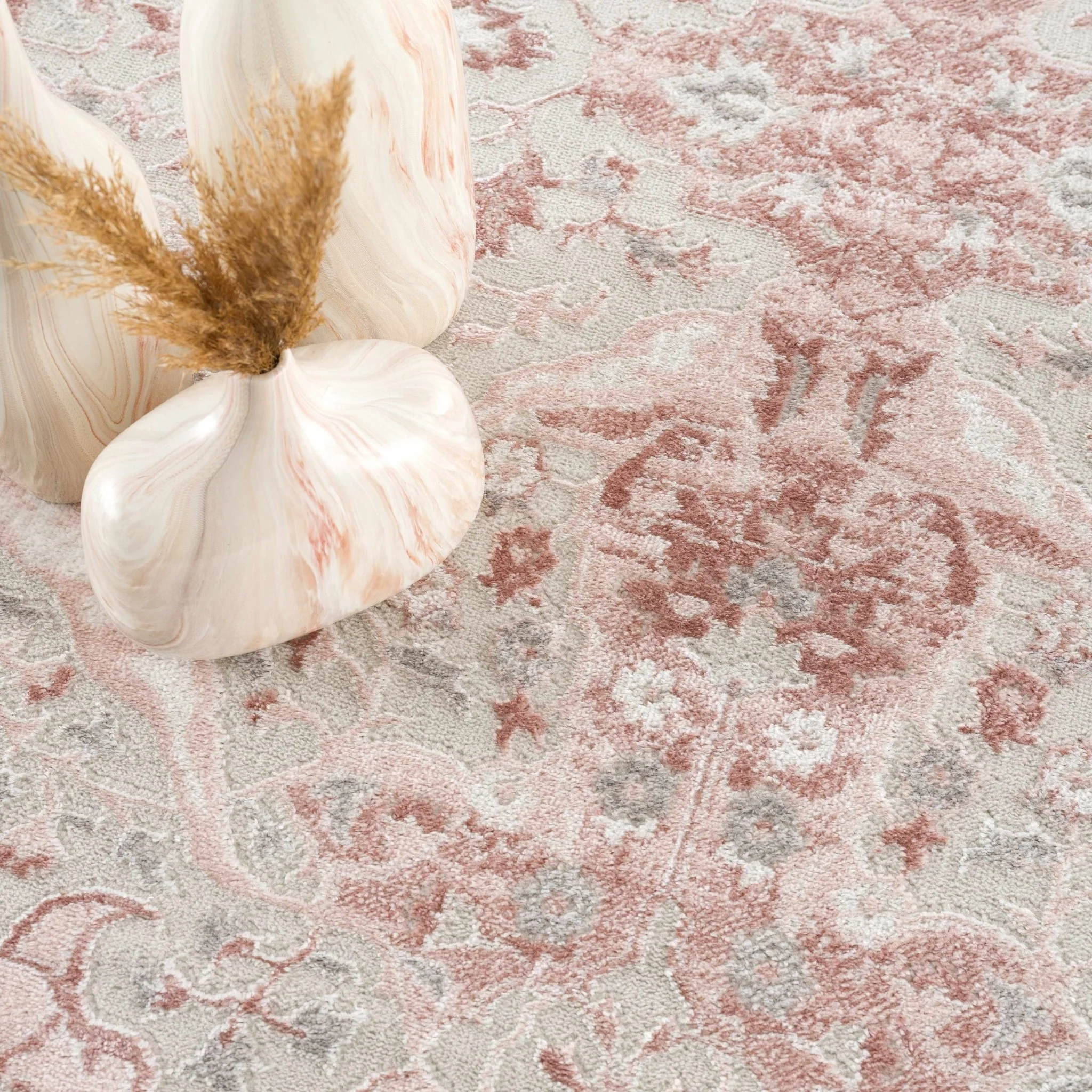 Oriental Medallion Design Light Pink and Beige high pile Area Rug - Image 13
