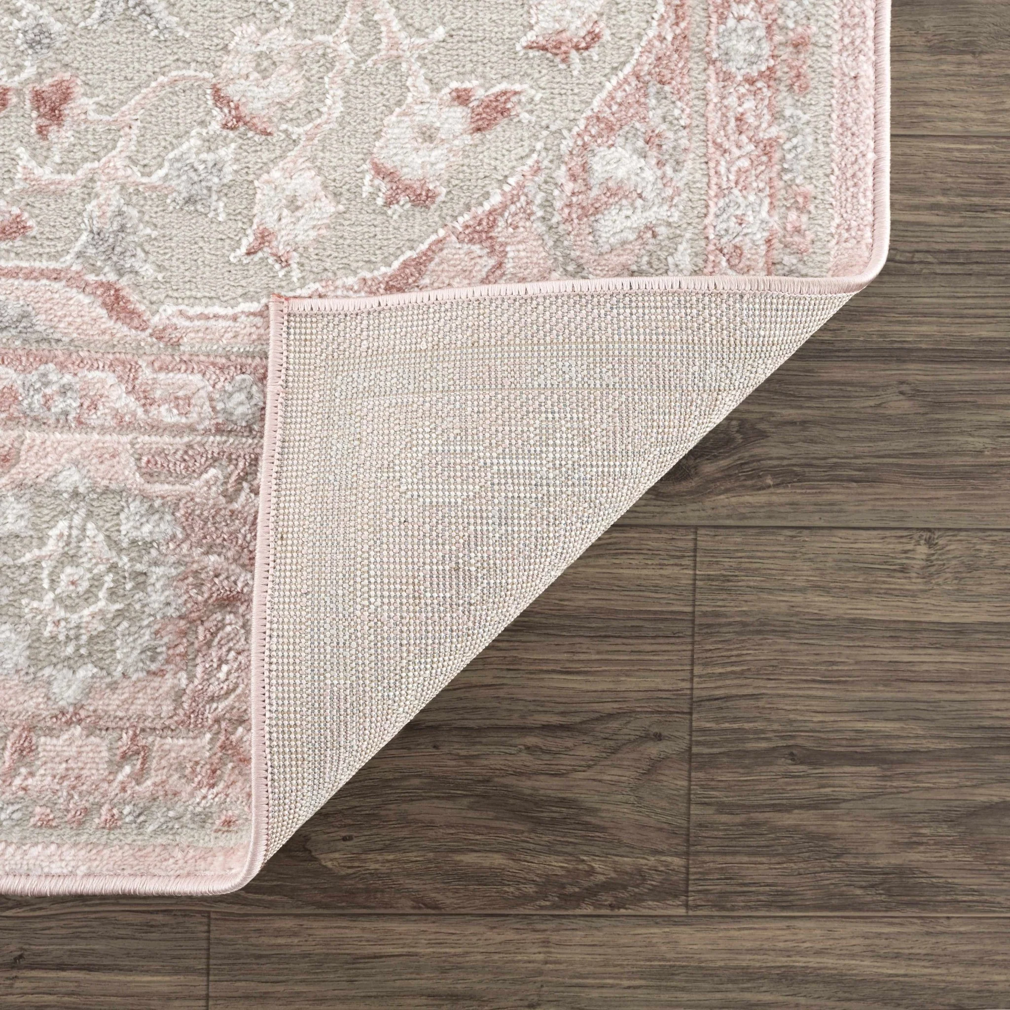 Oriental Medallion Design Light Pink and Beige high pile Area Rug - Image 3