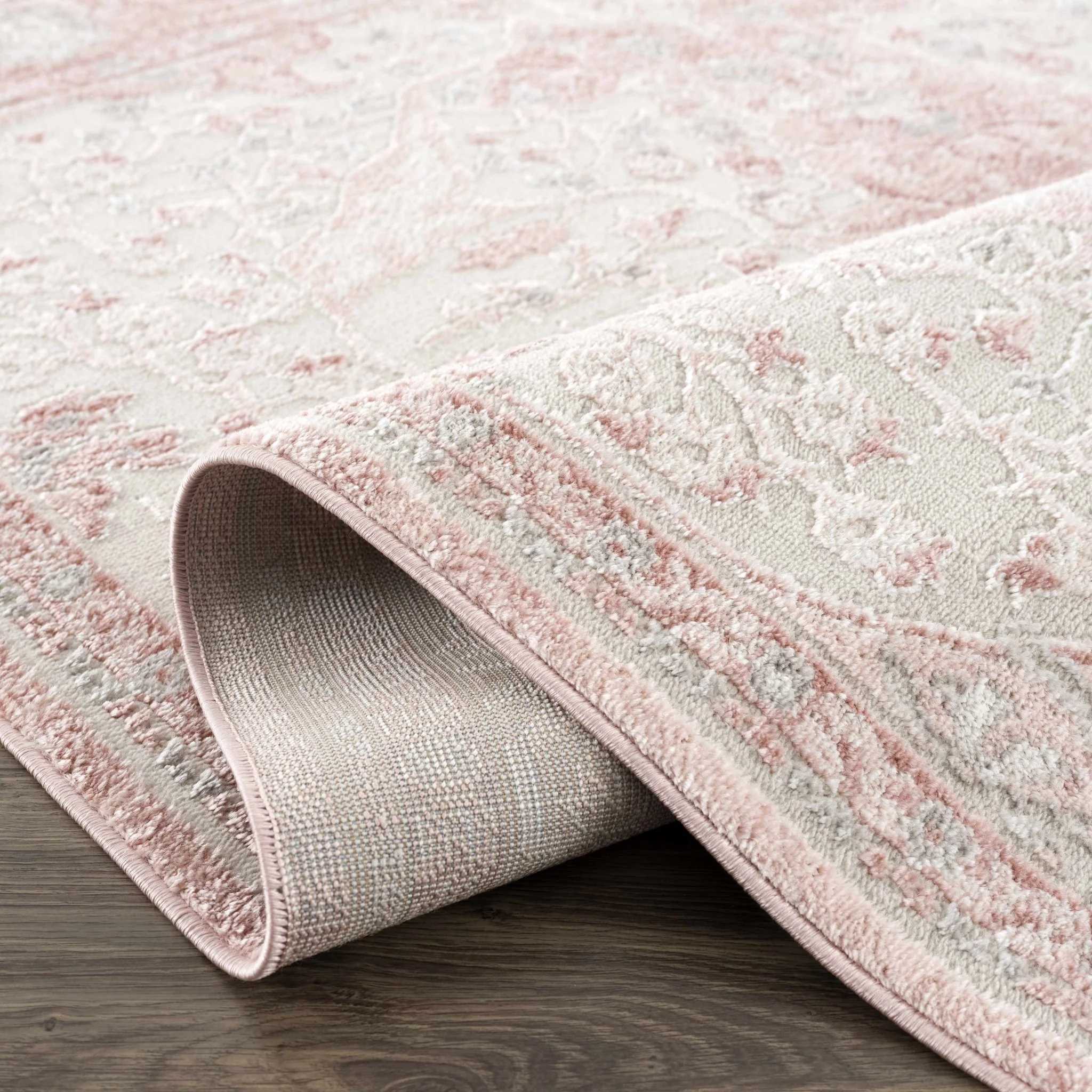 Oriental Medallion Design Light Pink and Beige high pile Area Rug - Image 4