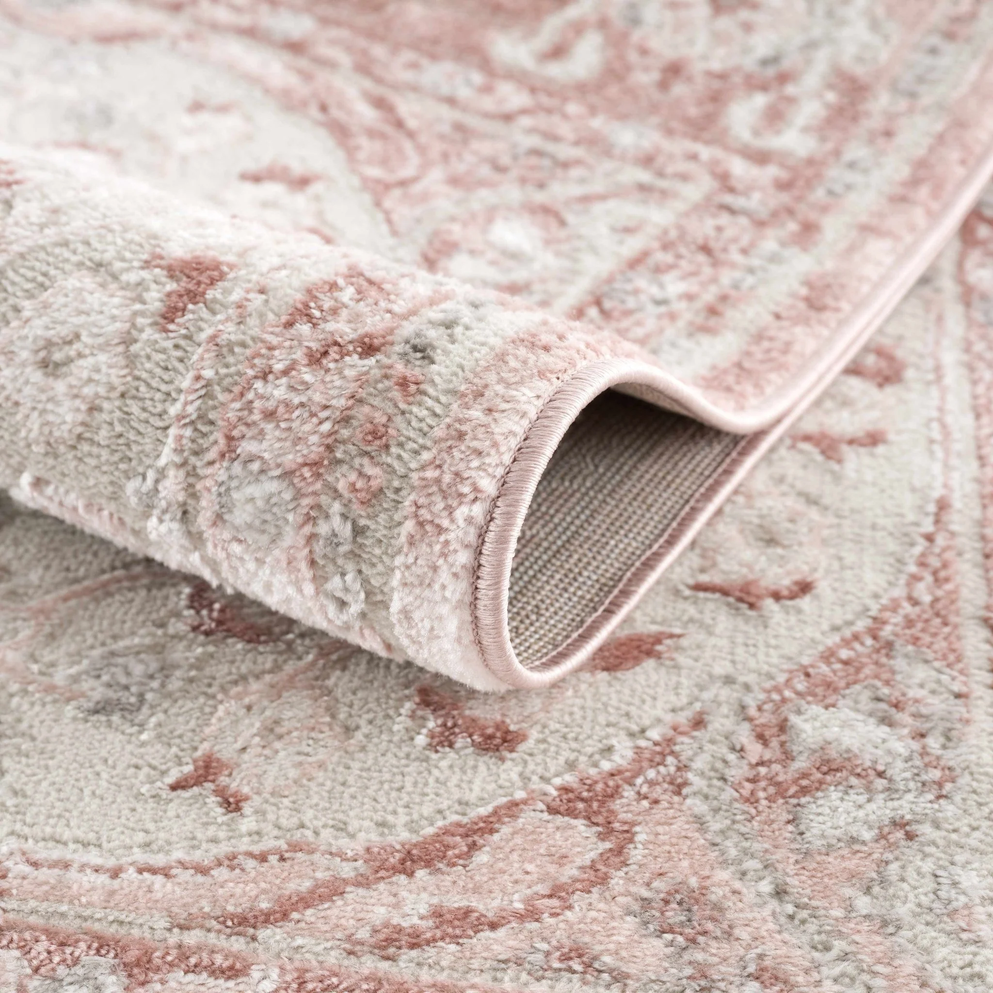Oriental Medallion Design Light Pink and Beige high pile Area Rug - Image 5