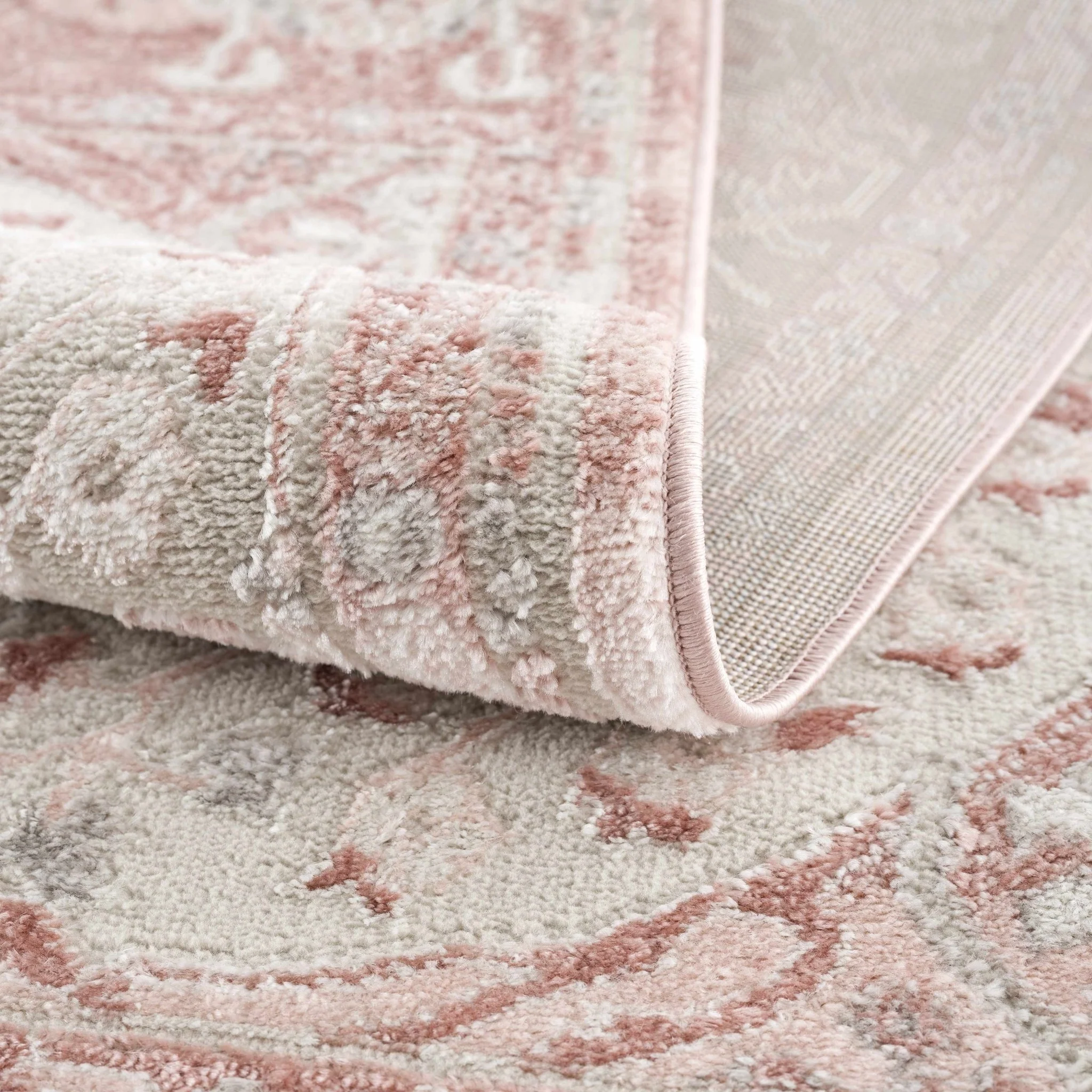 Oriental Medallion Design Light Pink and Beige high pile Area Rug - Image 6