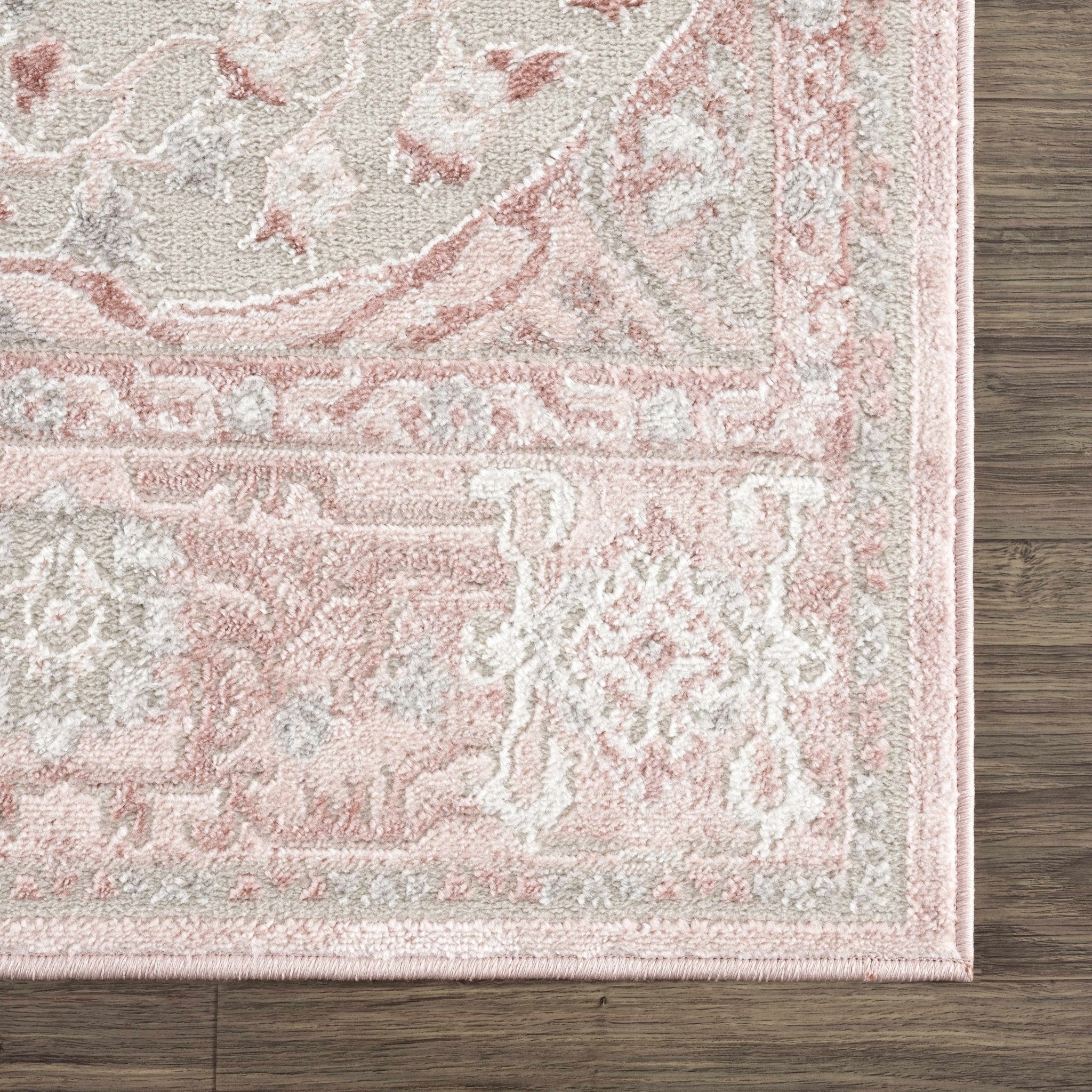 Oriental Medallion Design Light Pink and Beige high pile Area Rug - Image 8