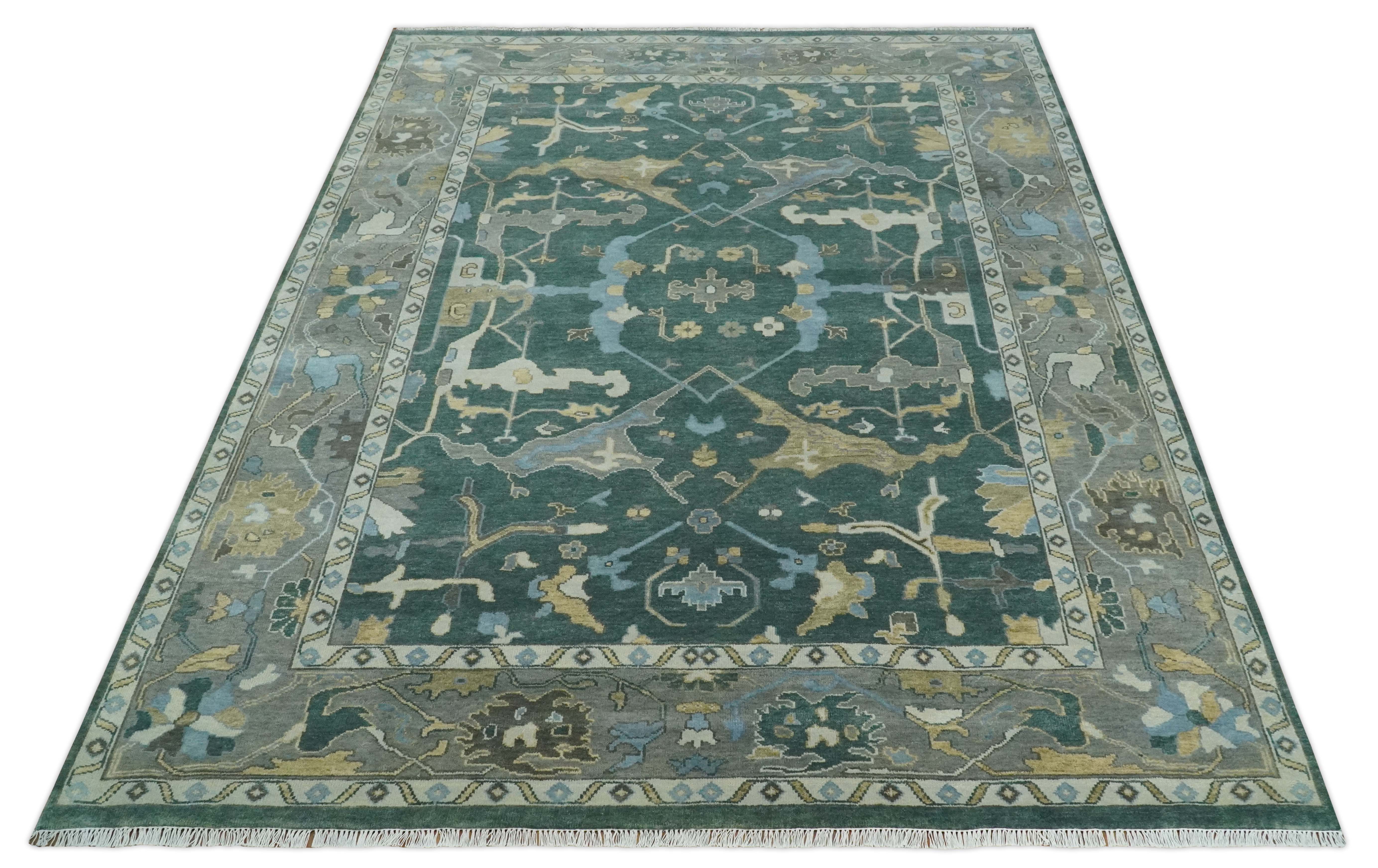 Oriental Oushak Teal Green and Gray 9x12 Hand Knotted Wool Area Rug - Image 10