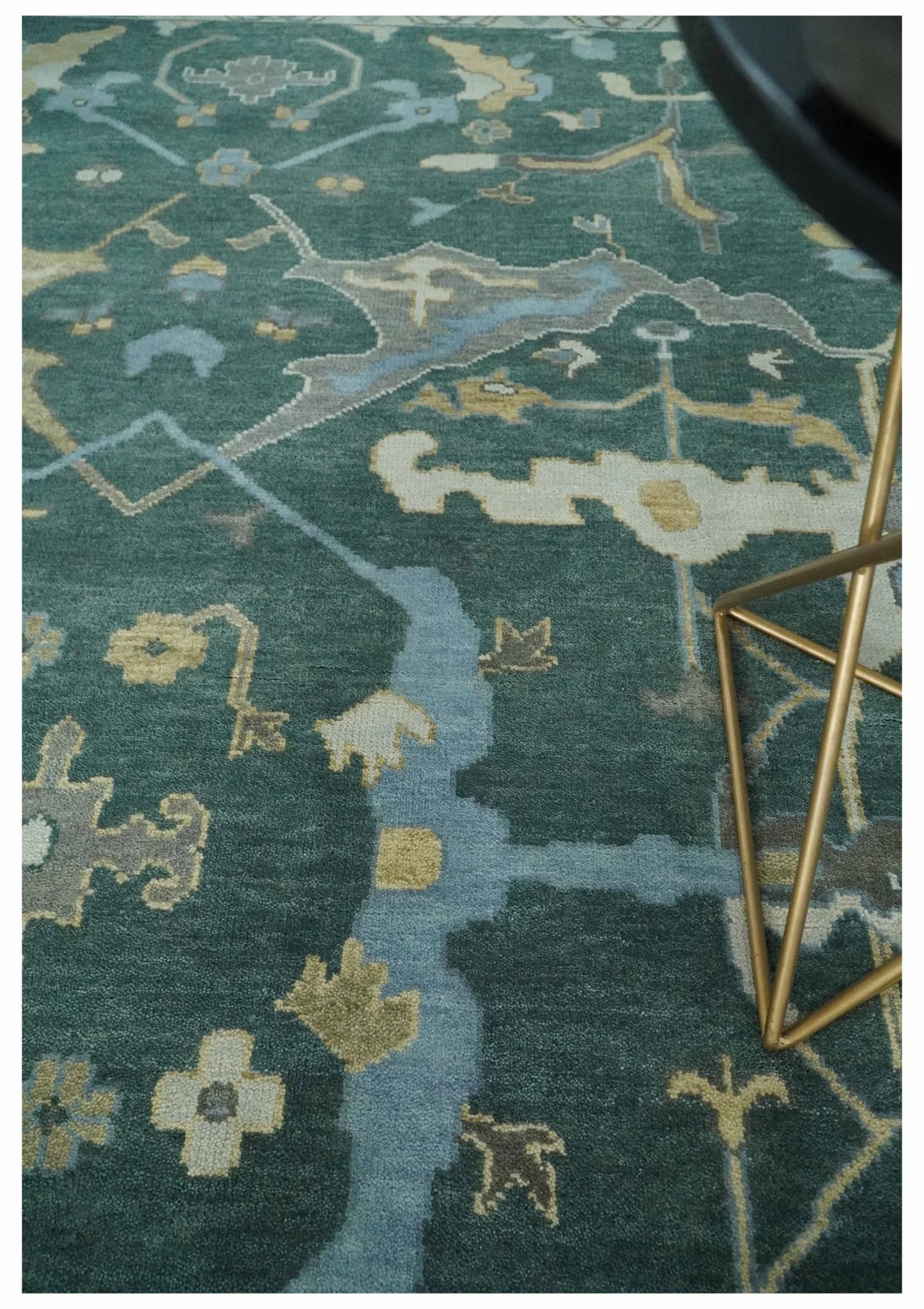 Oriental Oushak Teal Green and Gray 9x12 Hand Knotted Wool Area Rug - Image 2