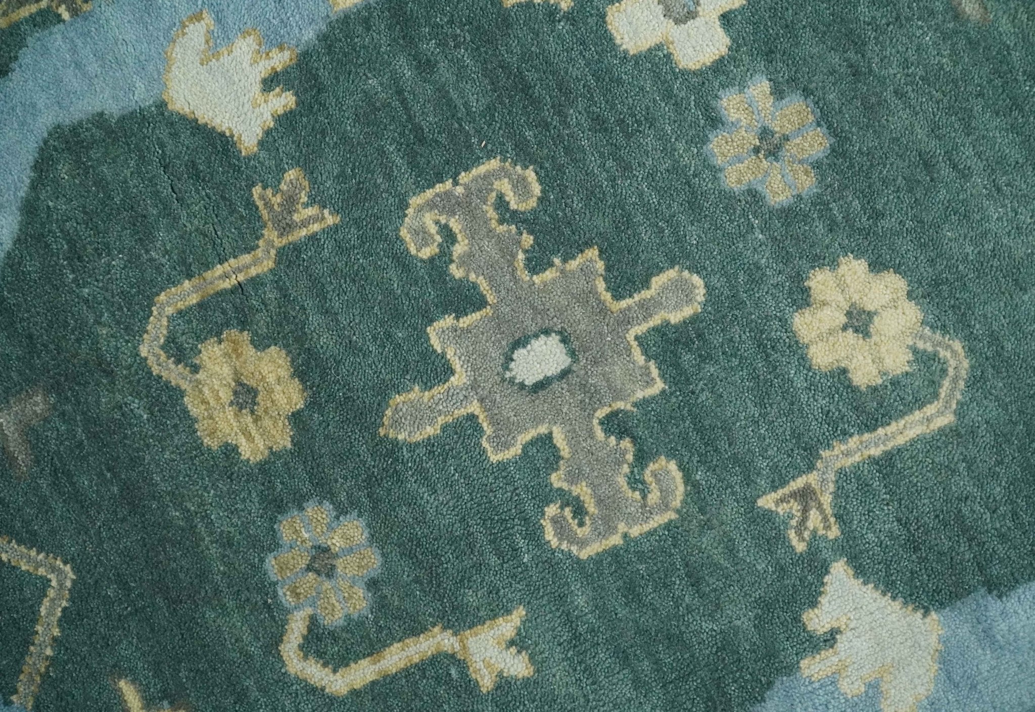 Oriental Oushak Teal Green and Gray 9x12 Hand Knotted Wool Area Rug - Image 4