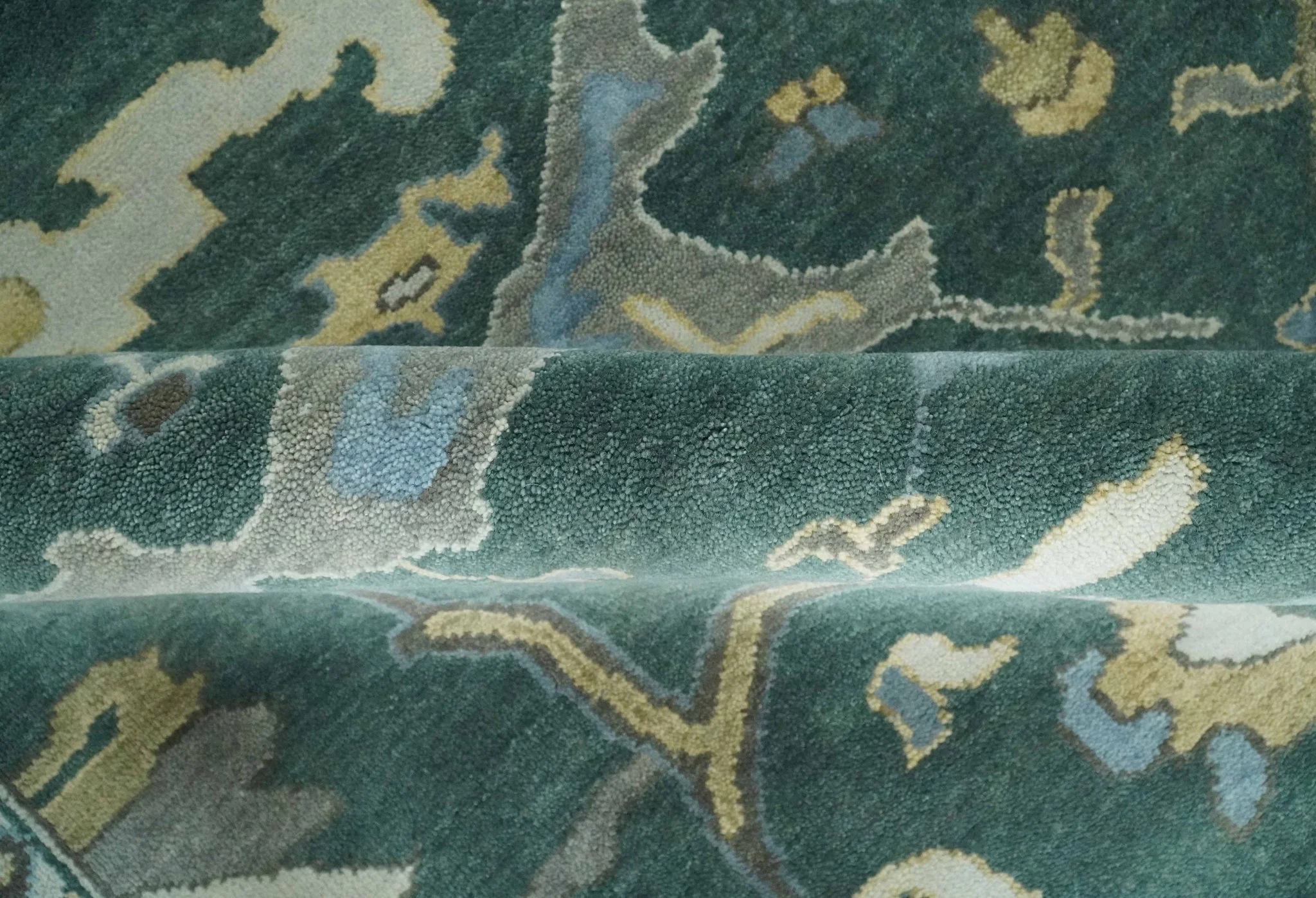 Oriental Oushak Teal Green and Gray 9x12 Hand Knotted Wool Area Rug - Image 6