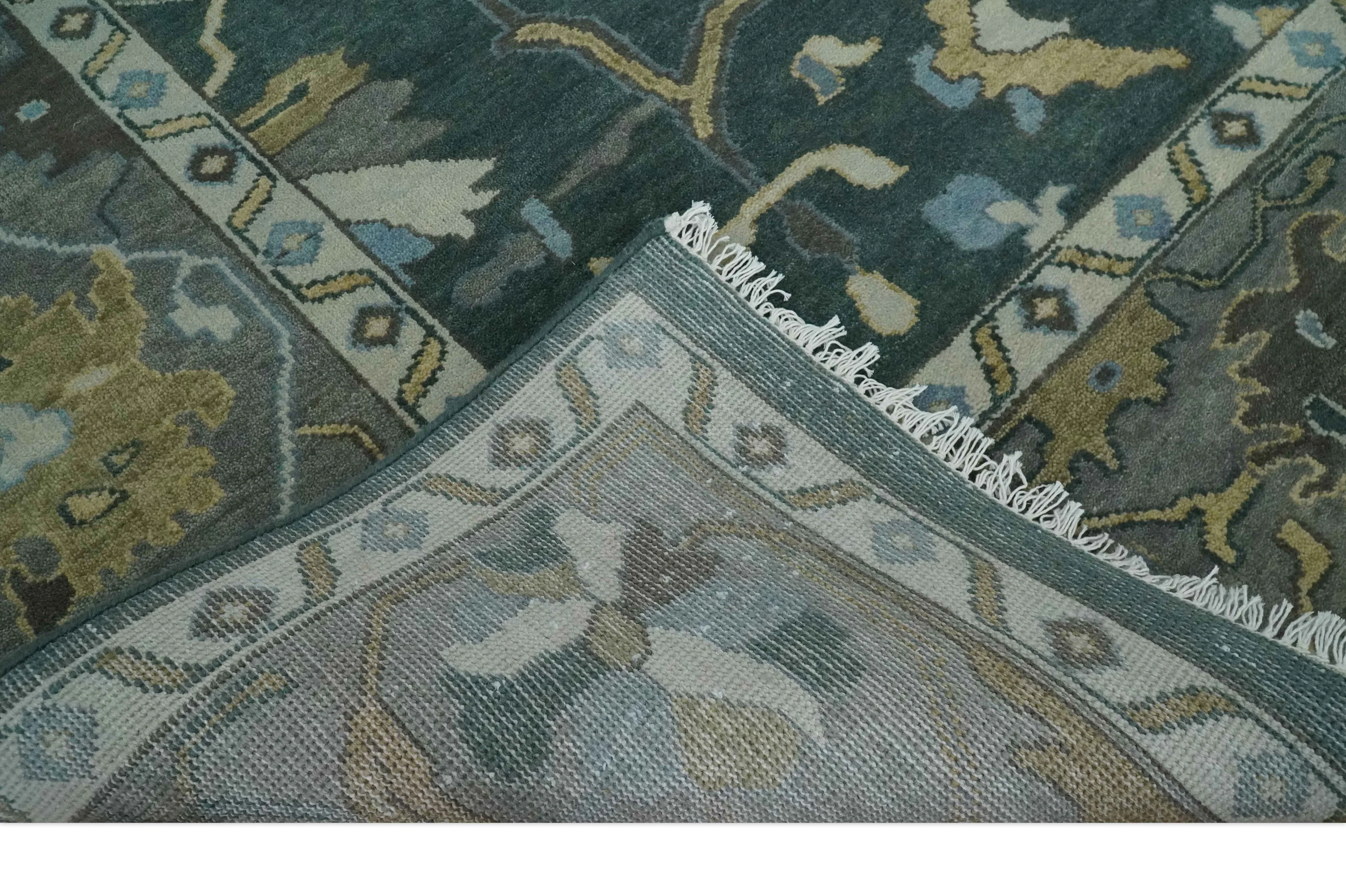 Oriental Oushak Teal Green and Gray 9x12 Hand Knotted Wool Area Rug - Image 7
