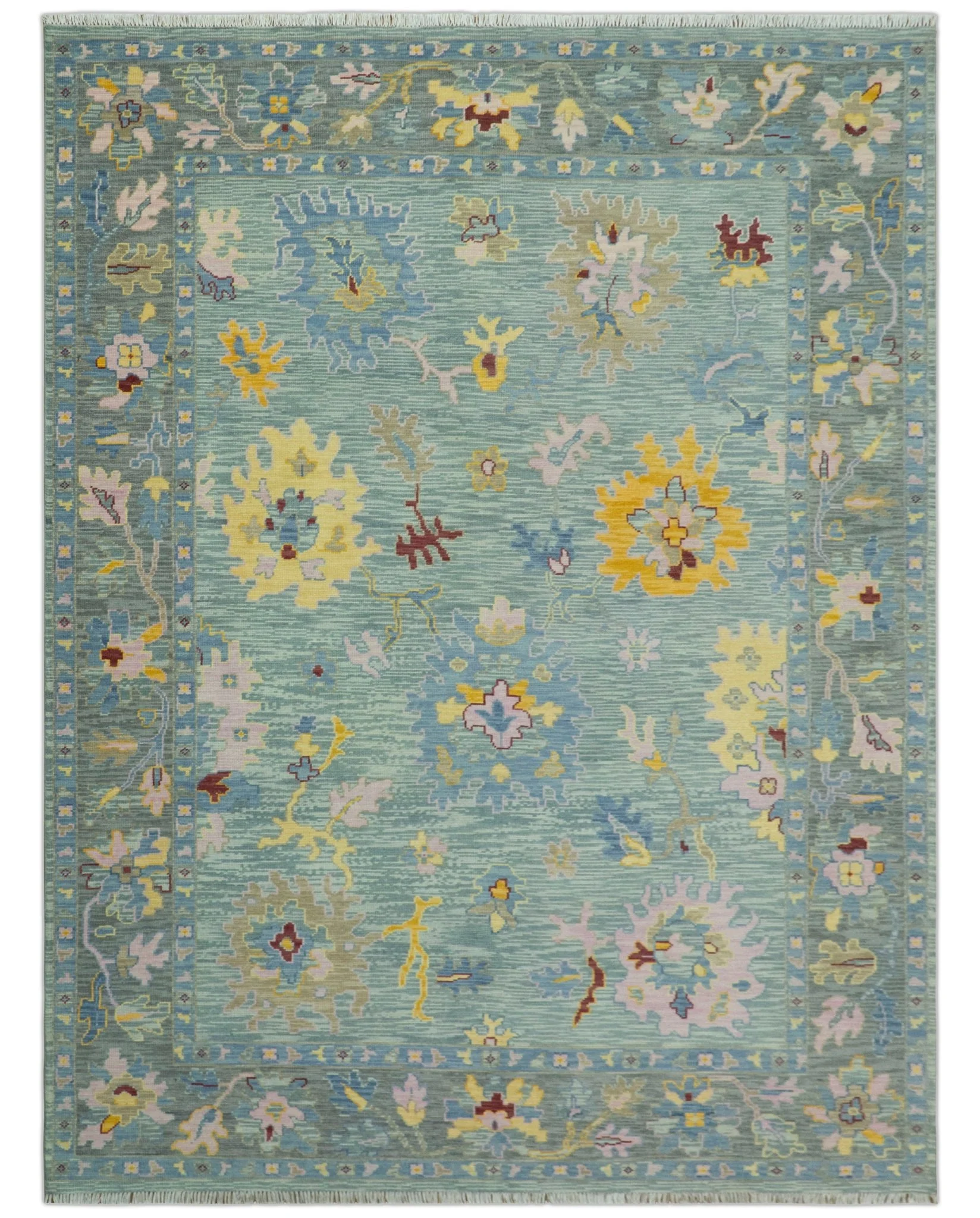 Aqua and Gray Vibrant colorful Hand knotted Oushak Multi Size Wool Area Rug - Image 11