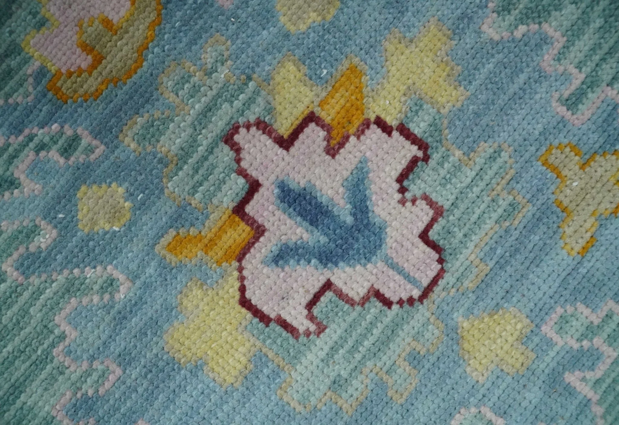 Aqua and Gray Vibrant colorful Hand knotted Oushak Multi Size Wool Area Rug - Image 4