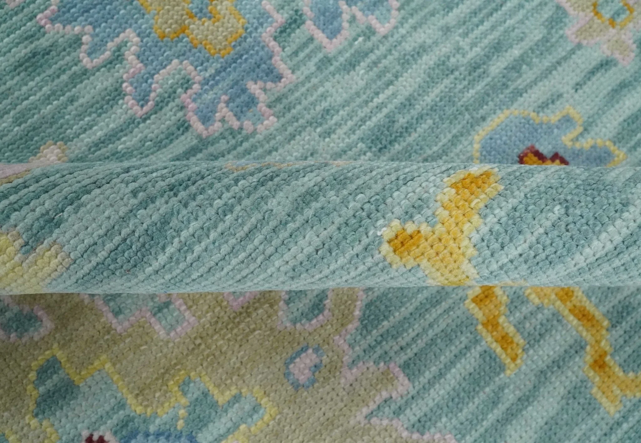 Aqua and Gray Vibrant colorful Hand knotted Oushak Multi Size Wool Area Rug - Image 7