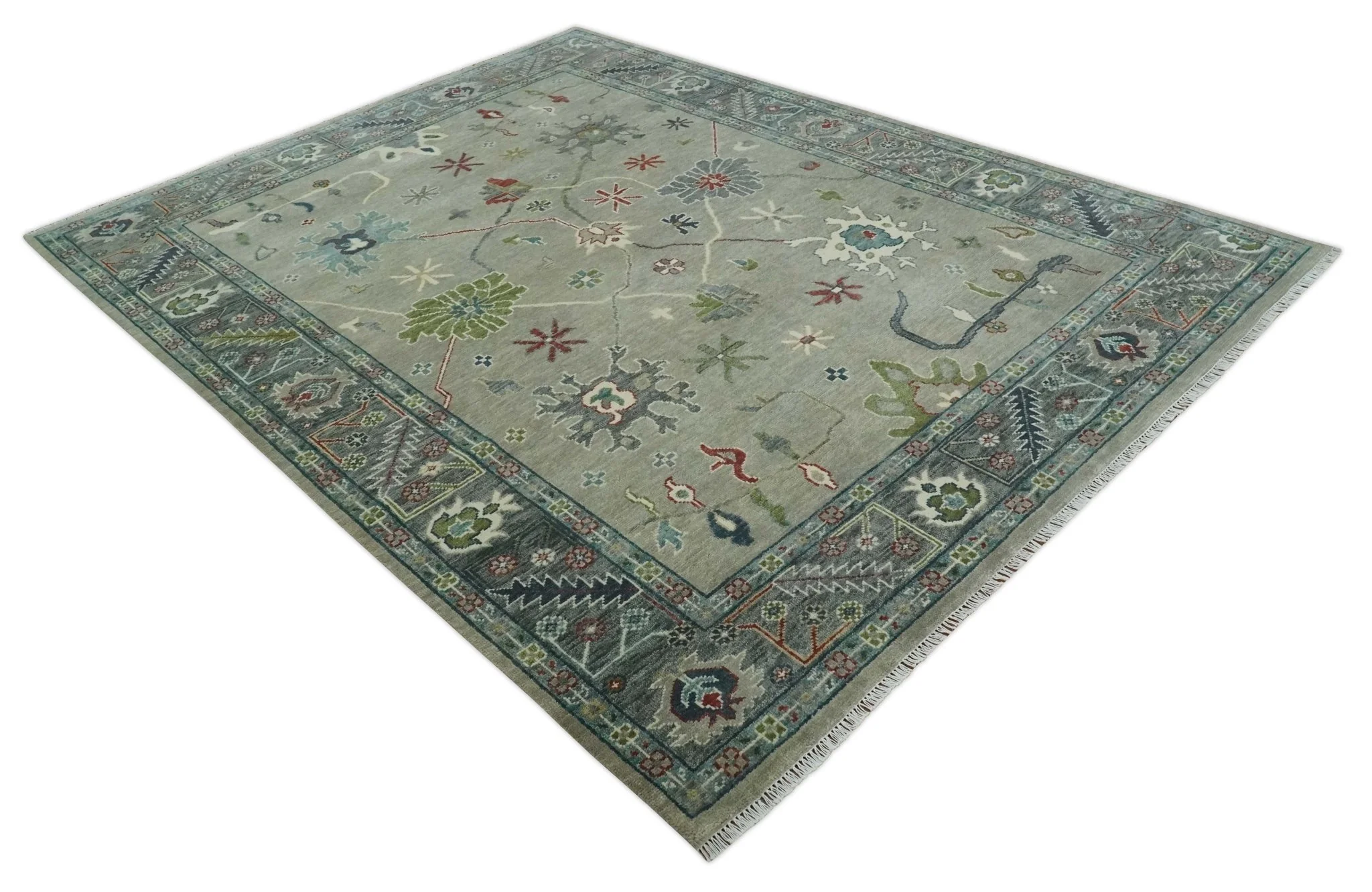 Oushak 9x12 Hand Knotted Olive and Charcoal Traditional Wool Rug - Image 10
