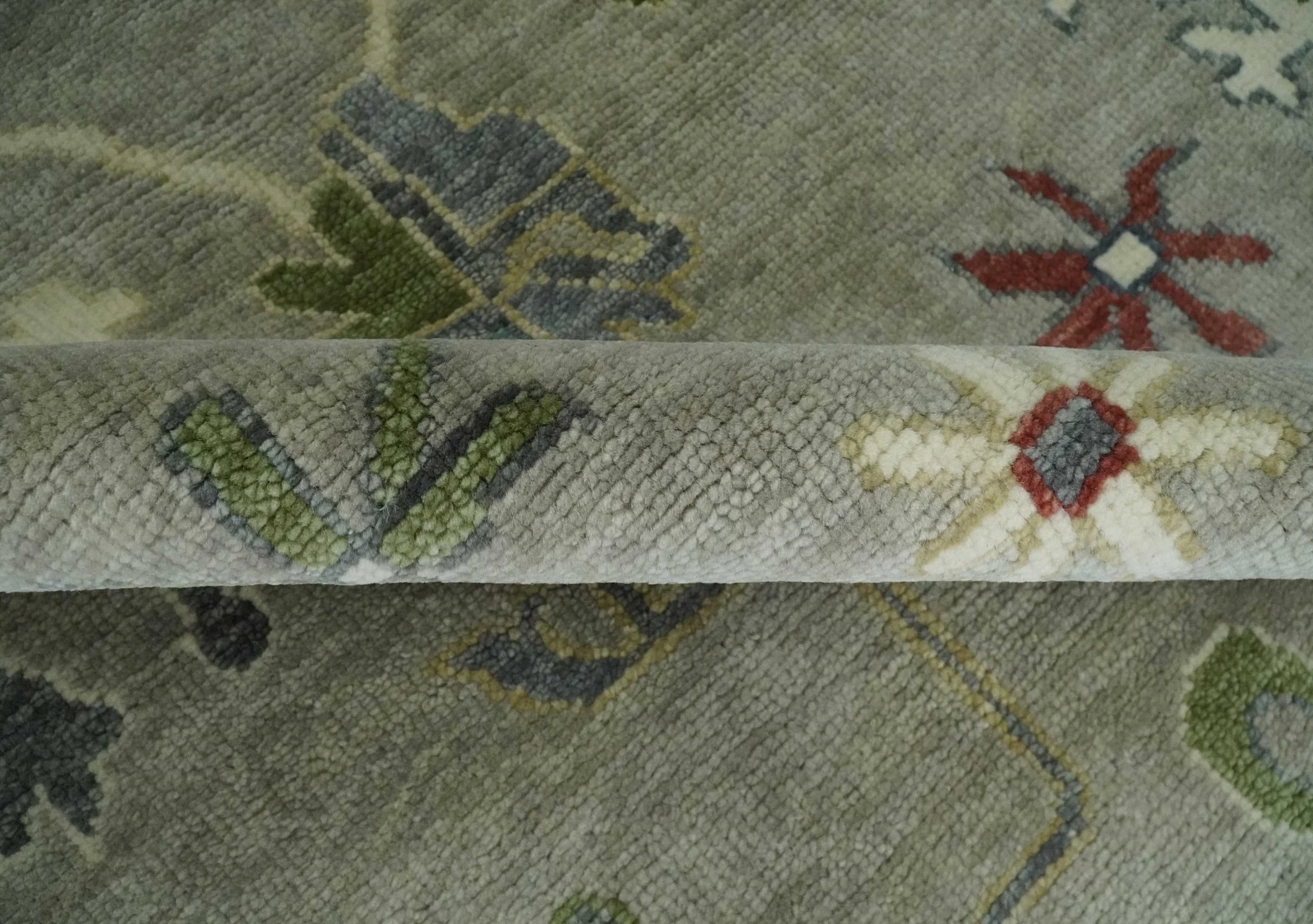 Oushak 9x12 Hand Knotted Olive and Charcoal Traditional Wool Rug - Image 6