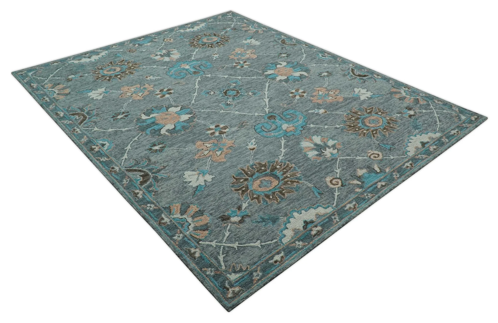 Oushak Design Gray, Blue And Brown Hand Tufted Custom Made wool rug - Image 10