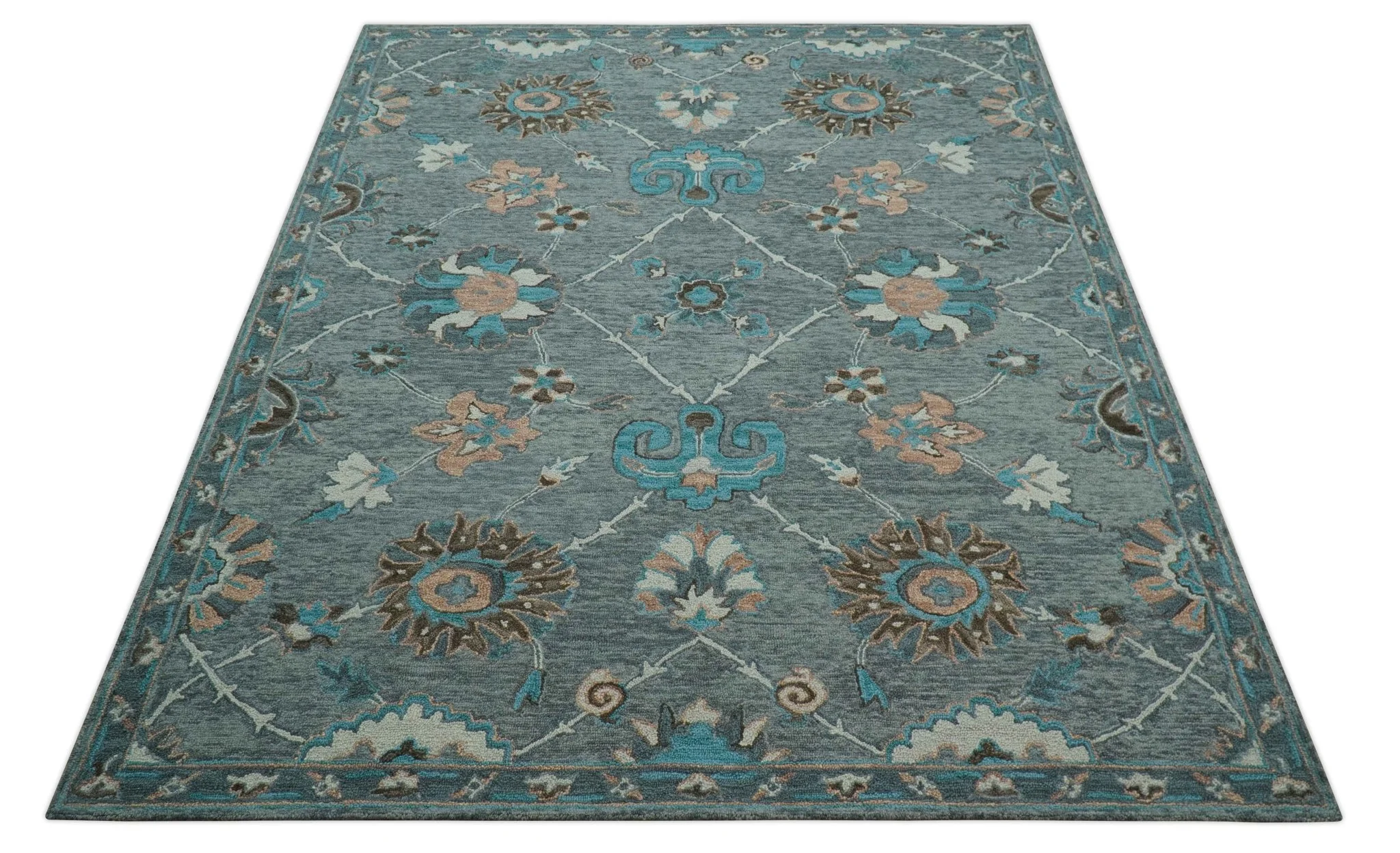 Oushak Design Gray, Blue And Brown Hand Tufted Custom Made wool rug - Image 11