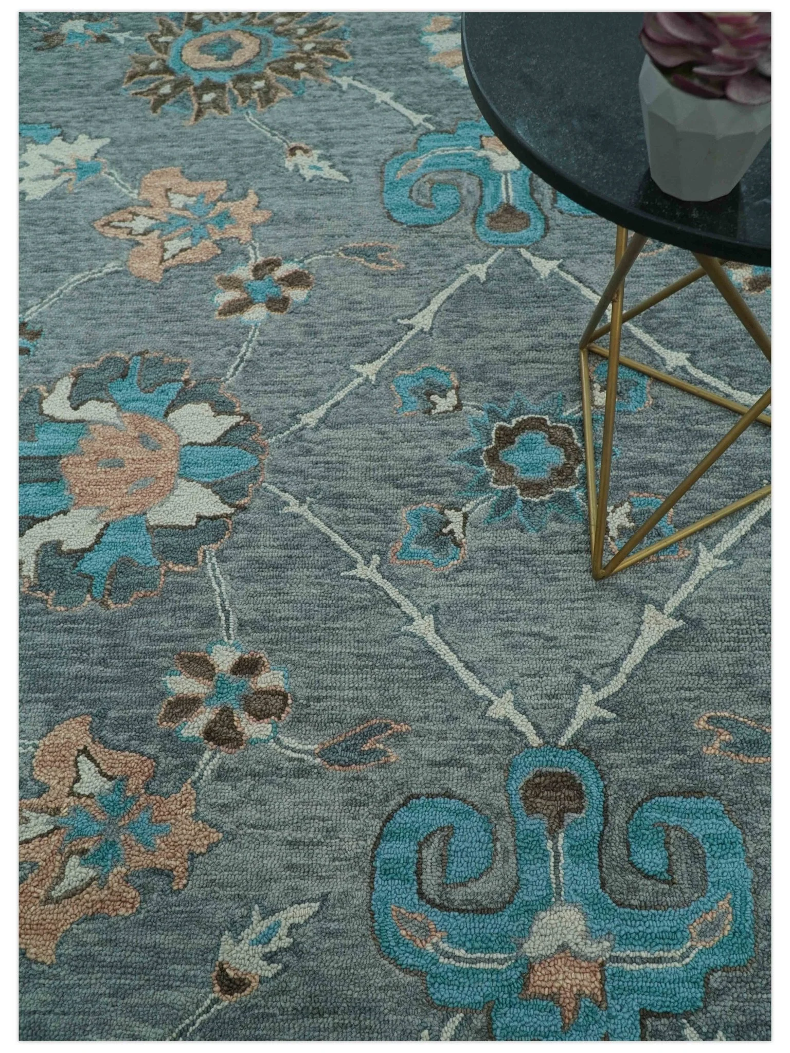 Oushak Design Gray, Blue And Brown Hand Tufted Custom Made wool rug - Image 2