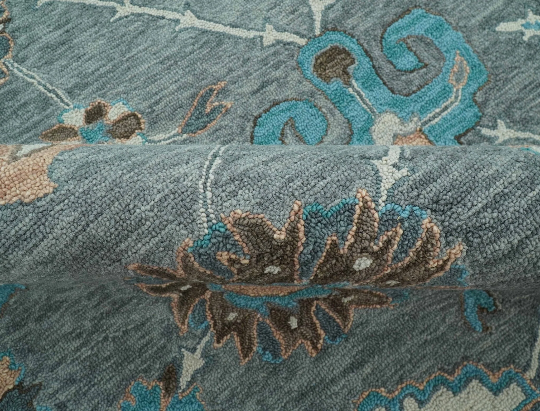 Oushak Design Gray, Blue And Brown Hand Tufted Custom Made wool rug - Image 5