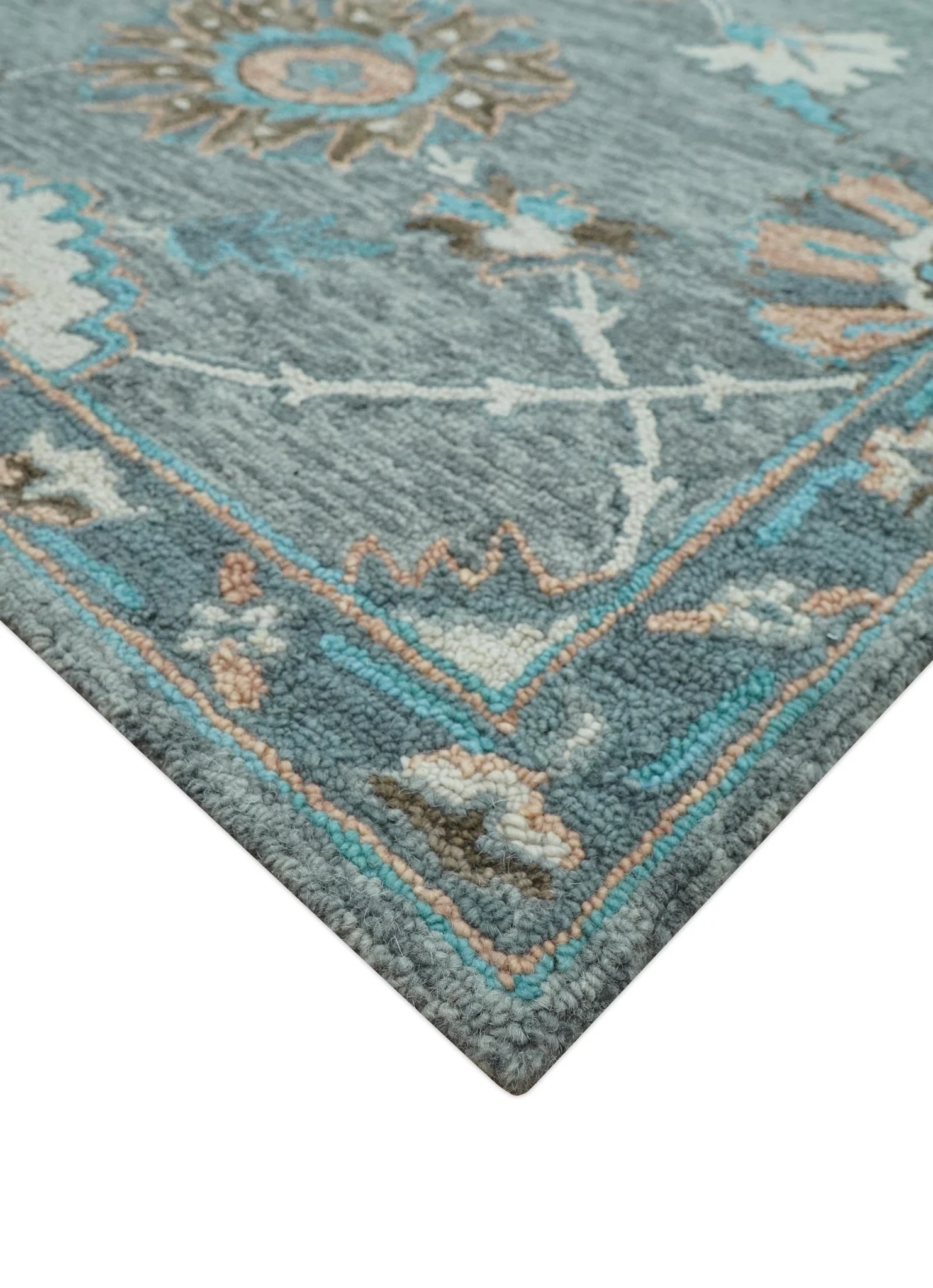 Oushak Design Gray, Blue And Brown Hand Tufted Custom Made wool rug - Image 8
