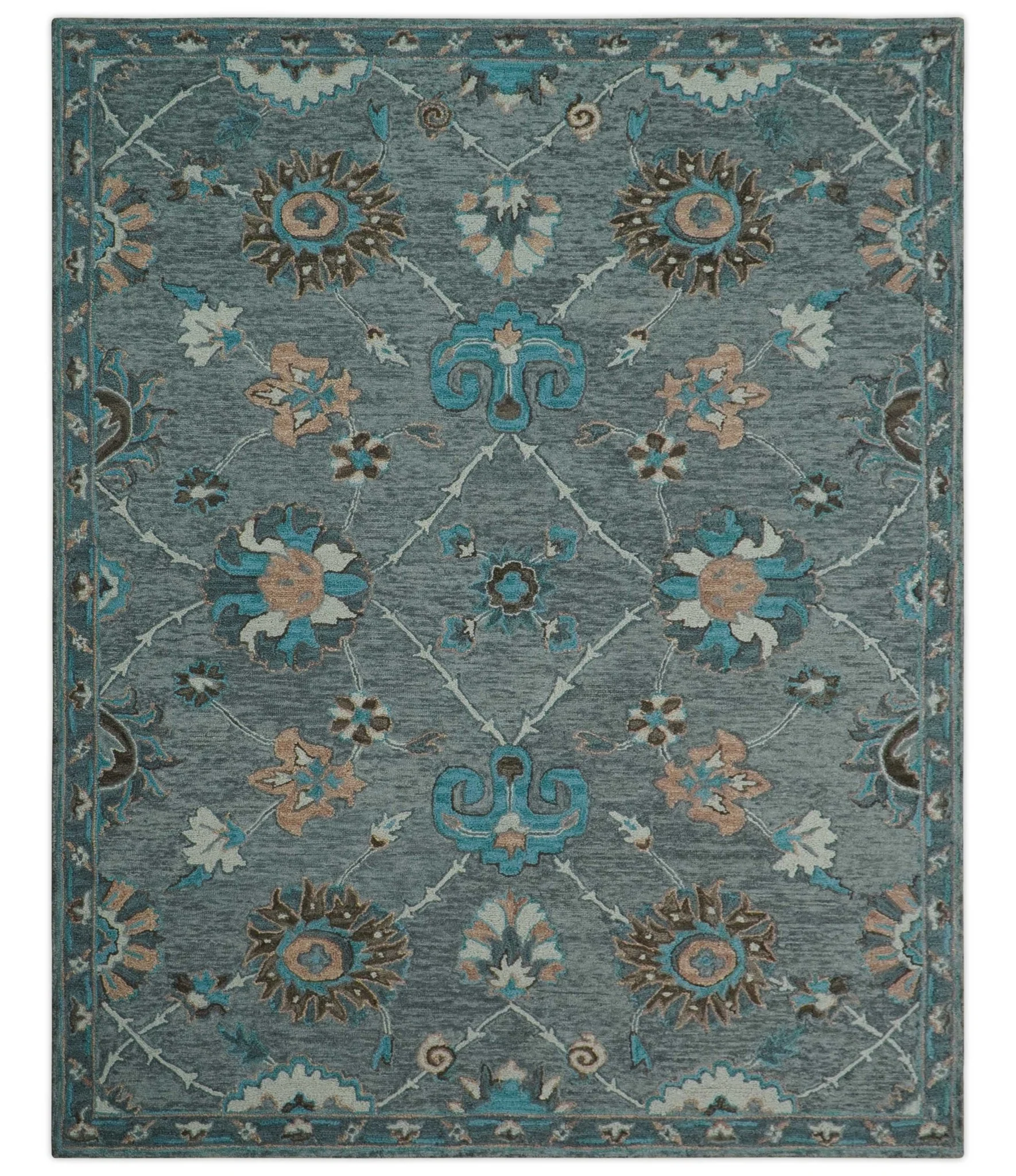 Oushak Design Gray, Blue And Brown Hand Tufted Custom Made wool rug - Image 9