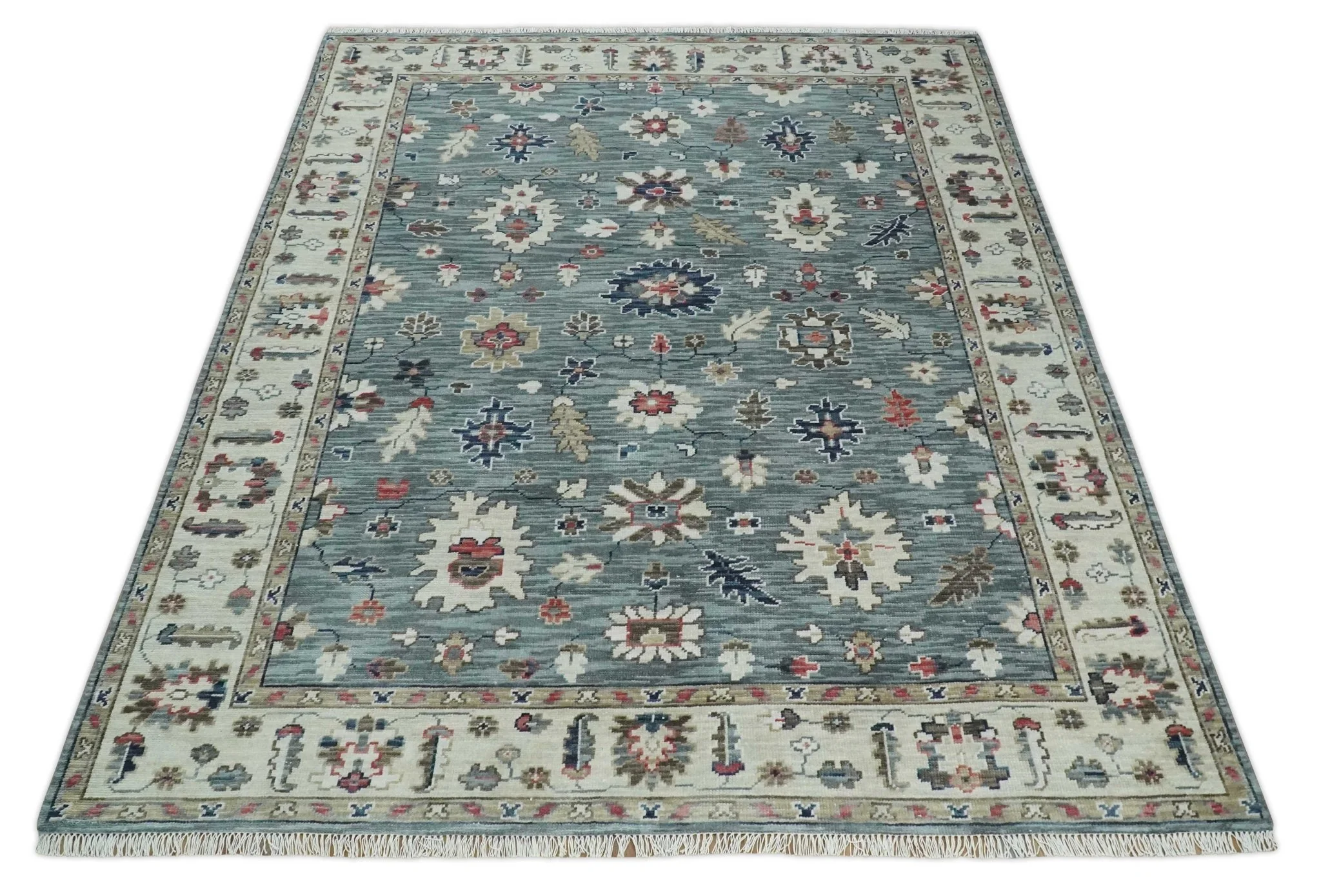Antique look Gray Silver, Ivory and Beige Hand Knotted Traditional Oushak custom Made Wool Area Rug - Image 10