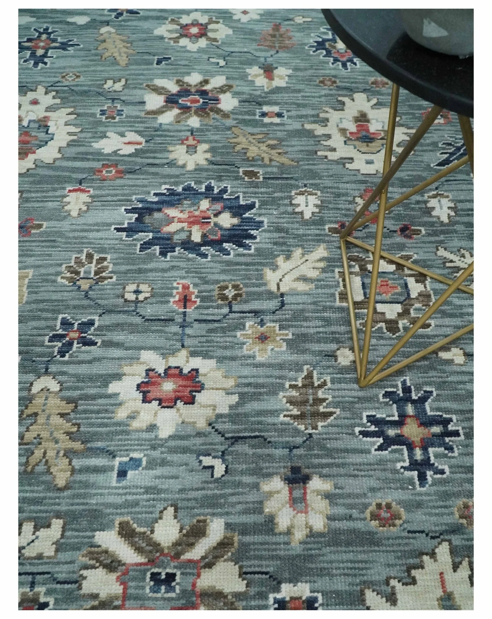 Antique look Gray Silver, Ivory and Beige Hand Knotted Traditional Oushak custom Made Wool Area Rug - Image 2