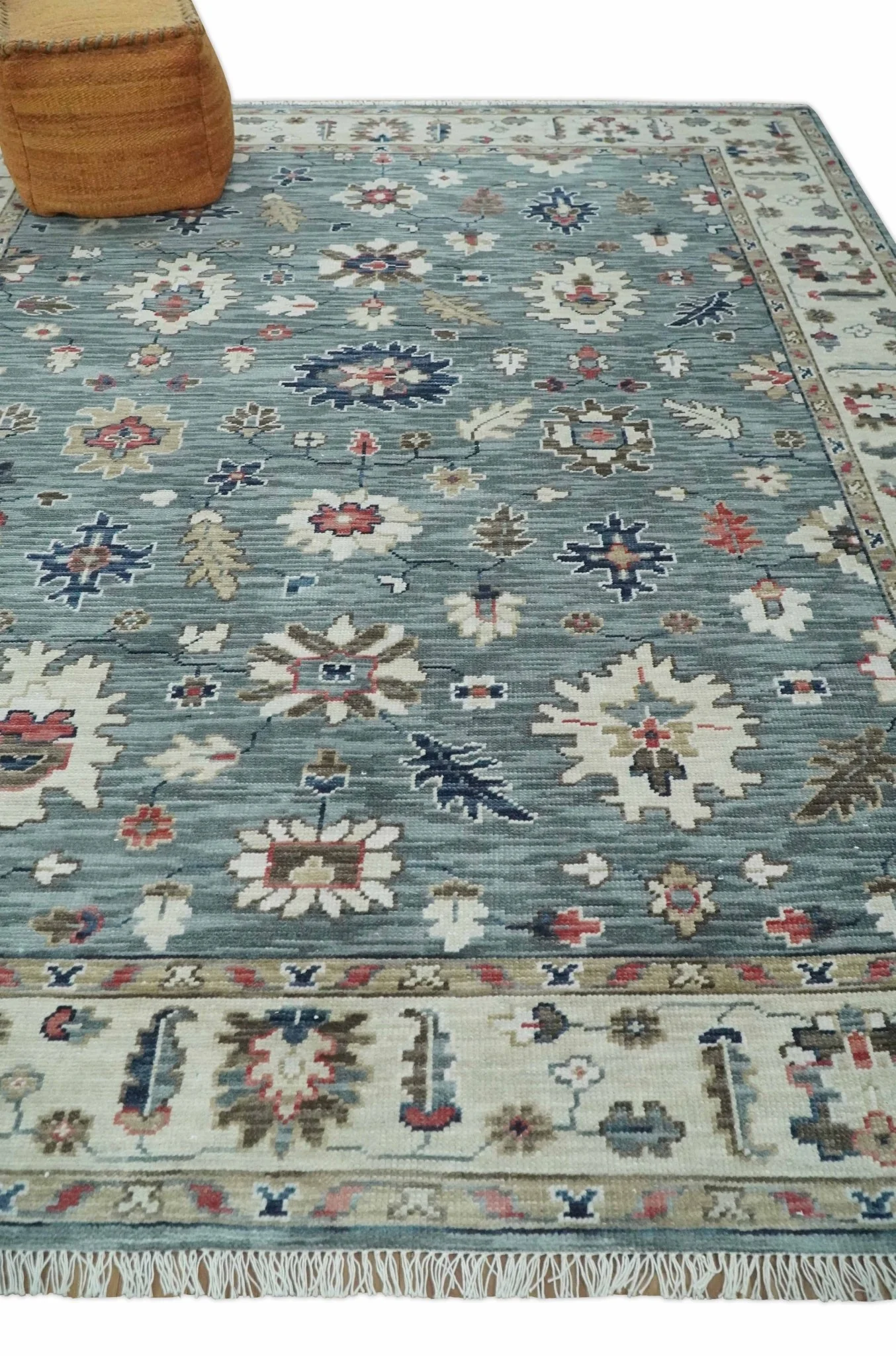 Antique look Gray Silver, Ivory and Beige Hand Knotted Traditional Oushak custom Made Wool Area Rug - Image 3