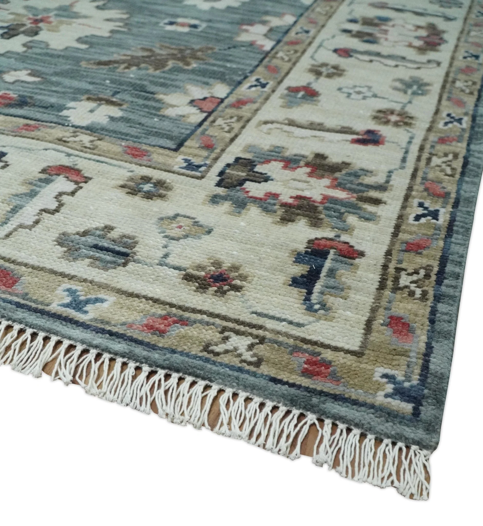 Antique look Gray Silver, Ivory and Beige Hand Knotted Traditional Oushak custom Made Wool Area Rug - Image 5