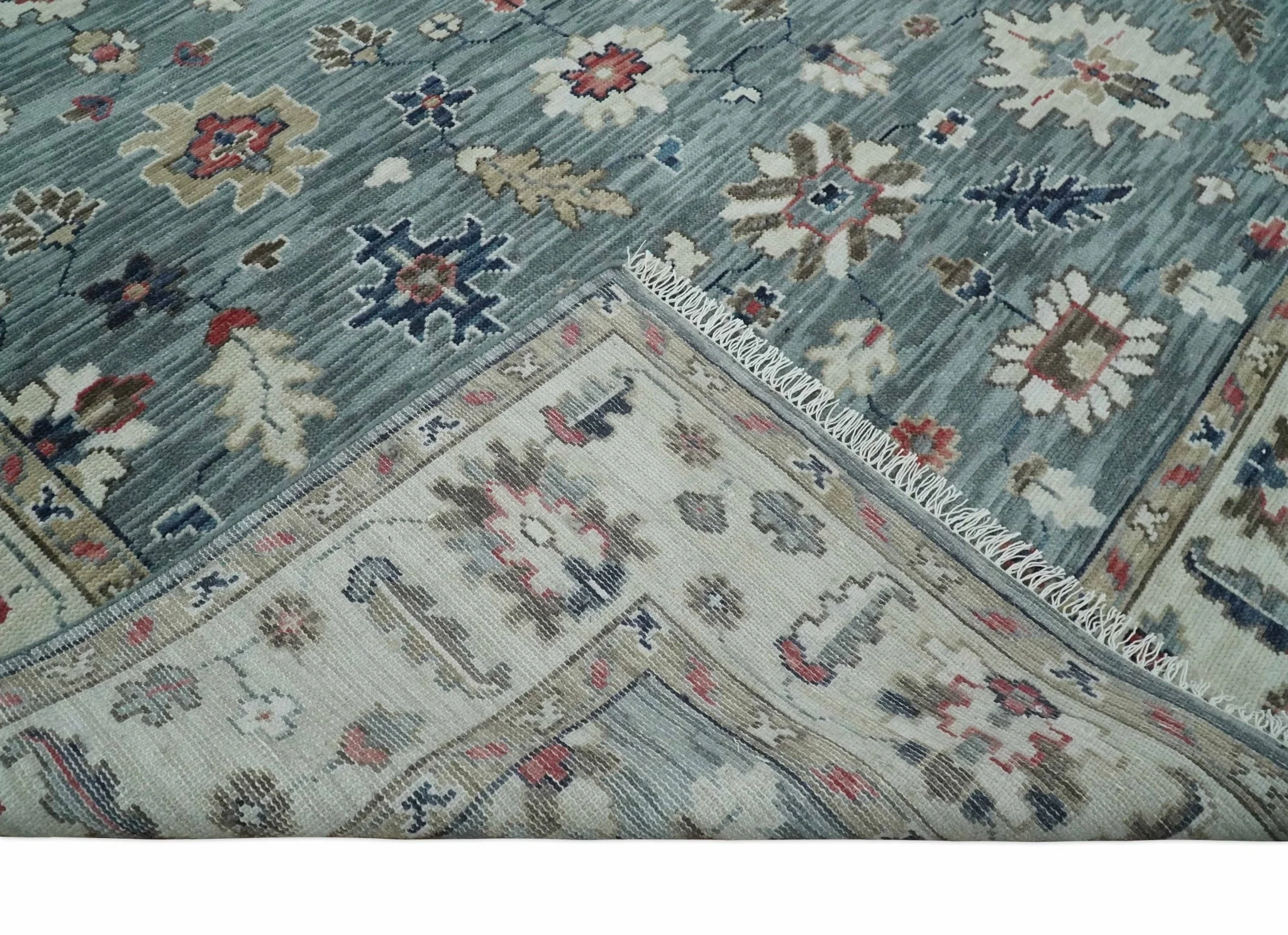 Antique look Gray Silver, Ivory and Beige Hand Knotted Traditional Oushak custom Made Wool Area Rug - Image 7