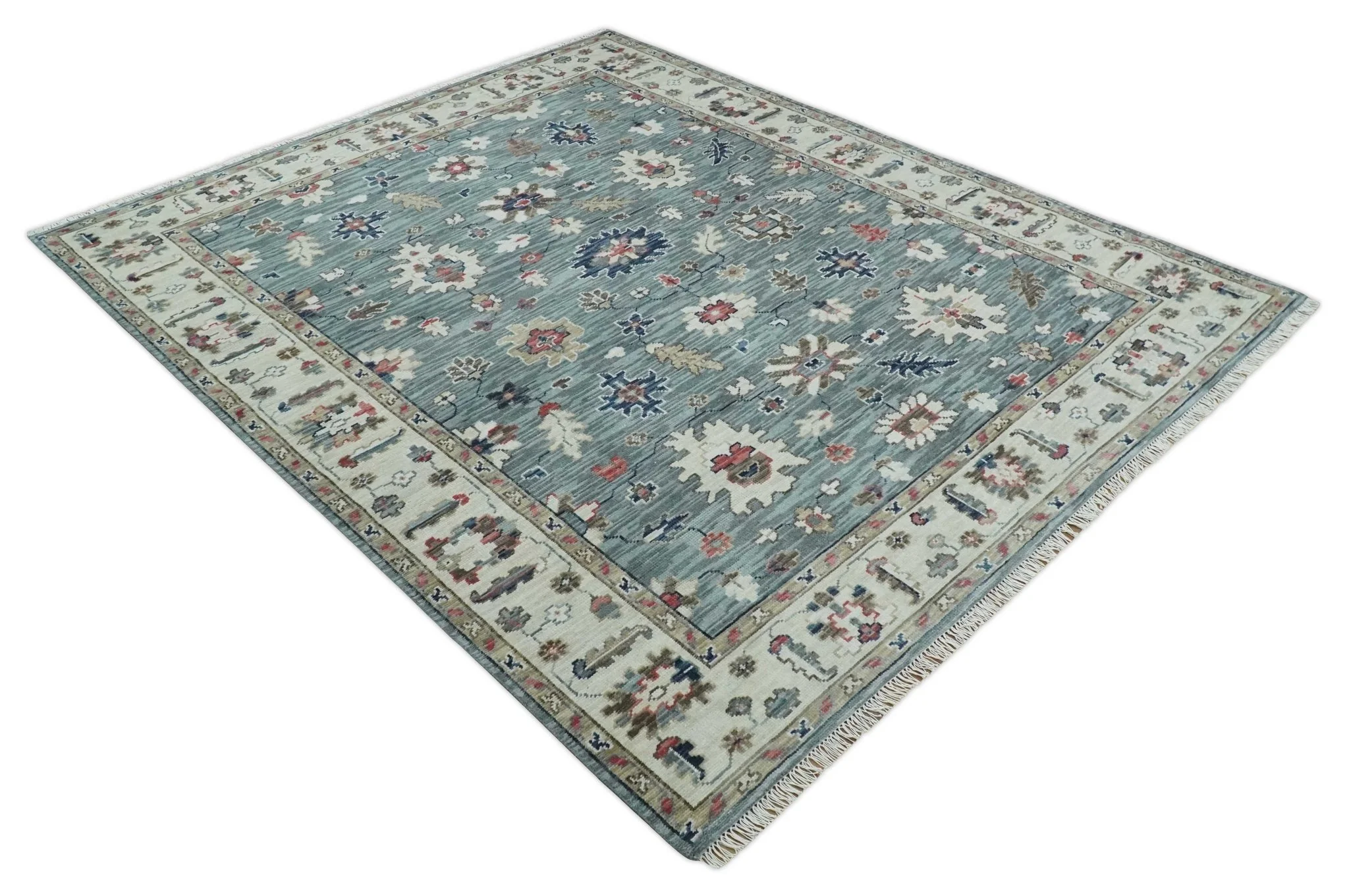 Antique look Gray Silver, Ivory and Beige Hand Knotted Traditional Oushak custom Made Wool Area Rug - Image 9