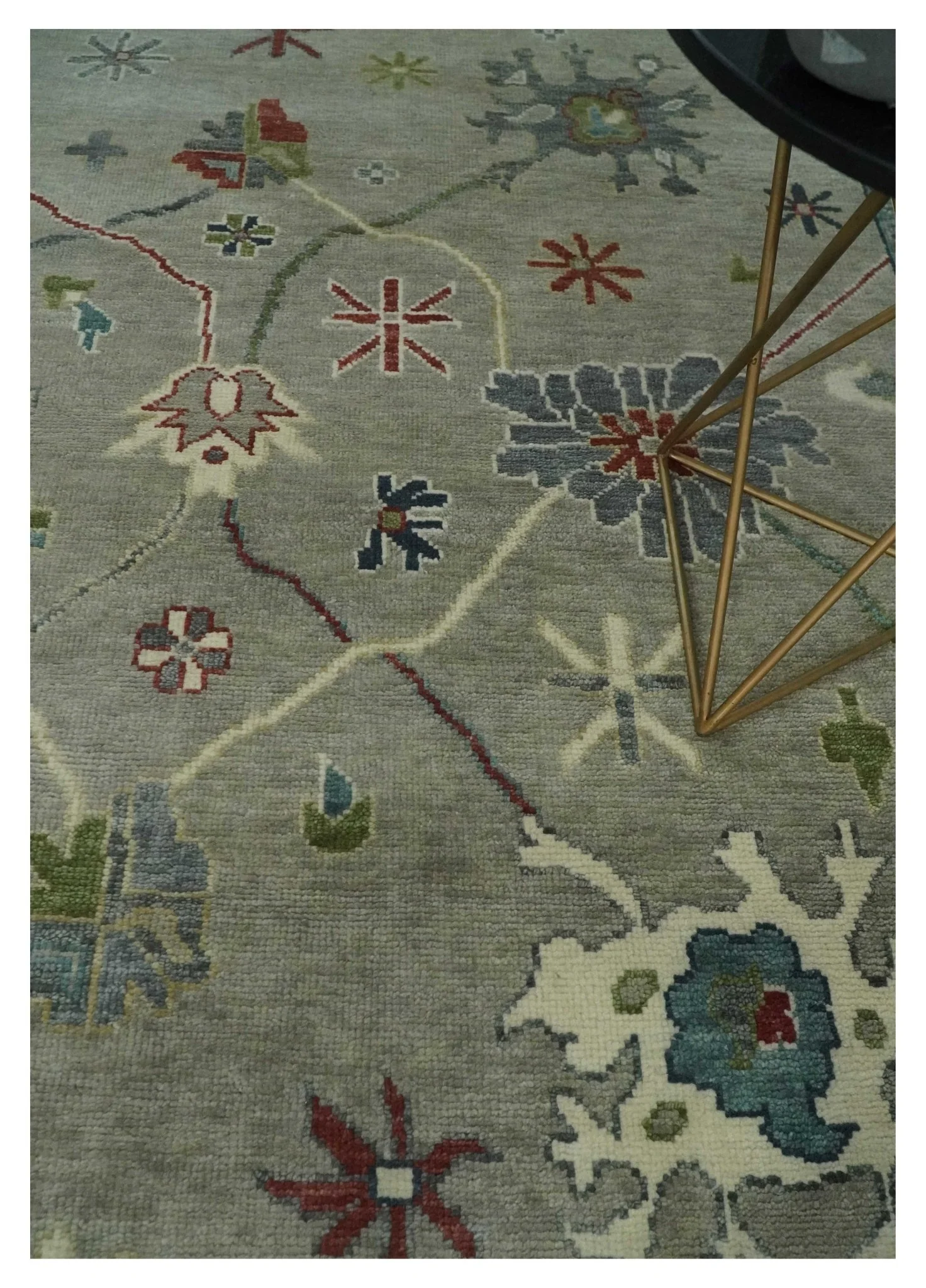 Custom Made Silver and Gray Oushak Hand Knotted Traditional Wool Rug - Image 2