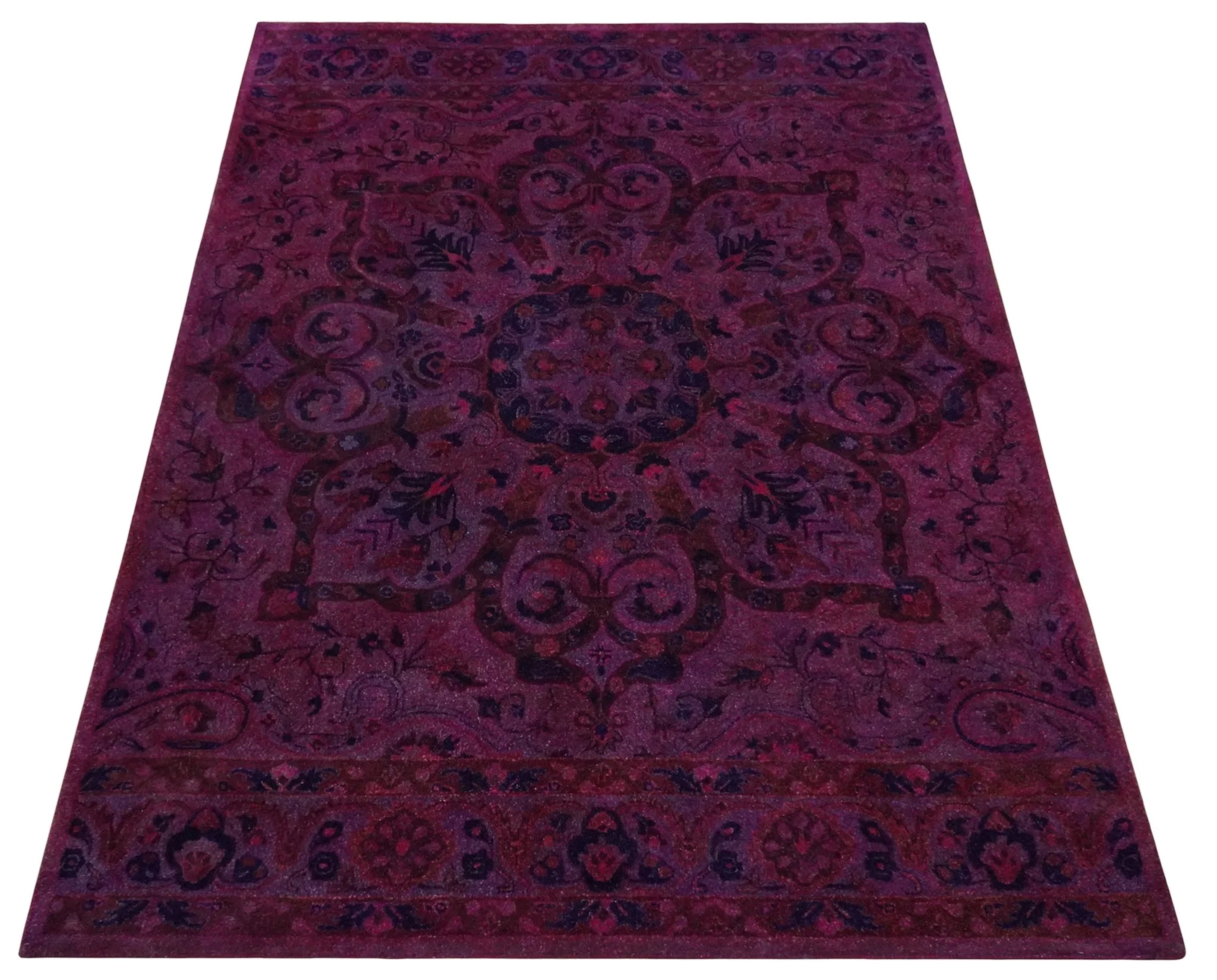 Overdyed Pink Traditional Floral Design Hand Tufted  Wool Area Rug - Image 11