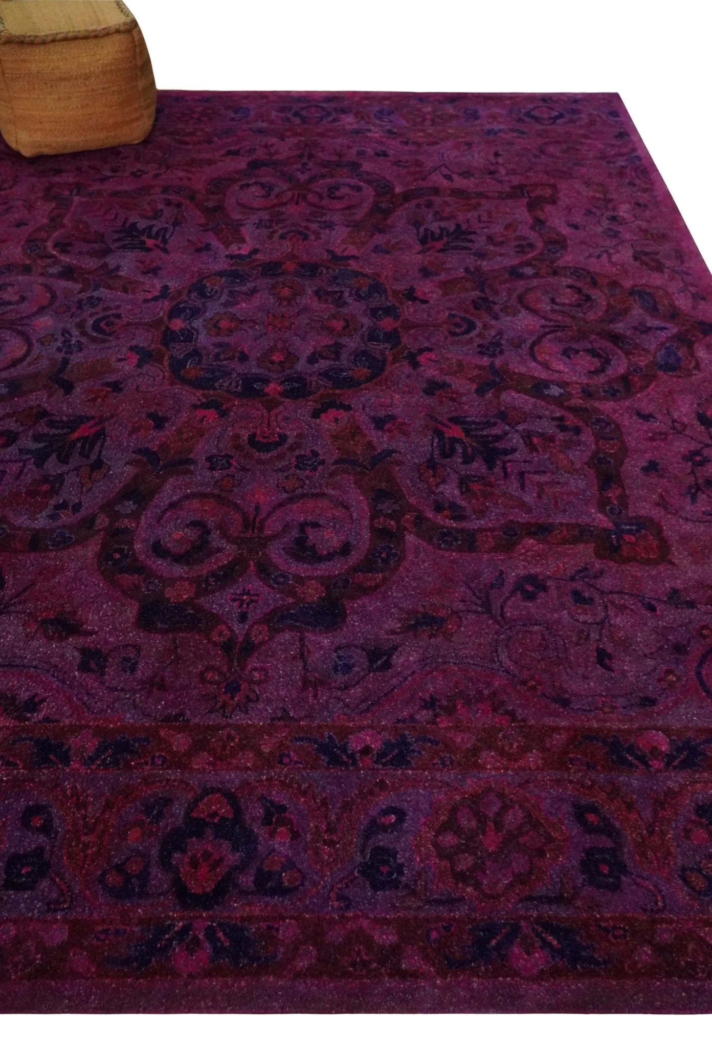Overdyed Pink Traditional Floral Design Hand Tufted  Wool Area Rug - Image 3