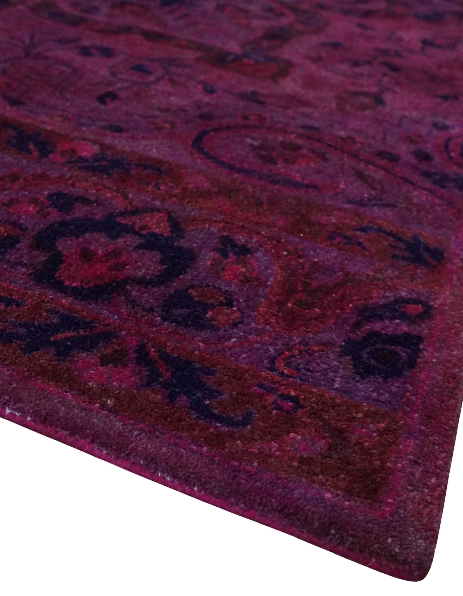 Overdyed Pink Traditional Floral Design Hand Tufted  Wool Area Rug - Image 5