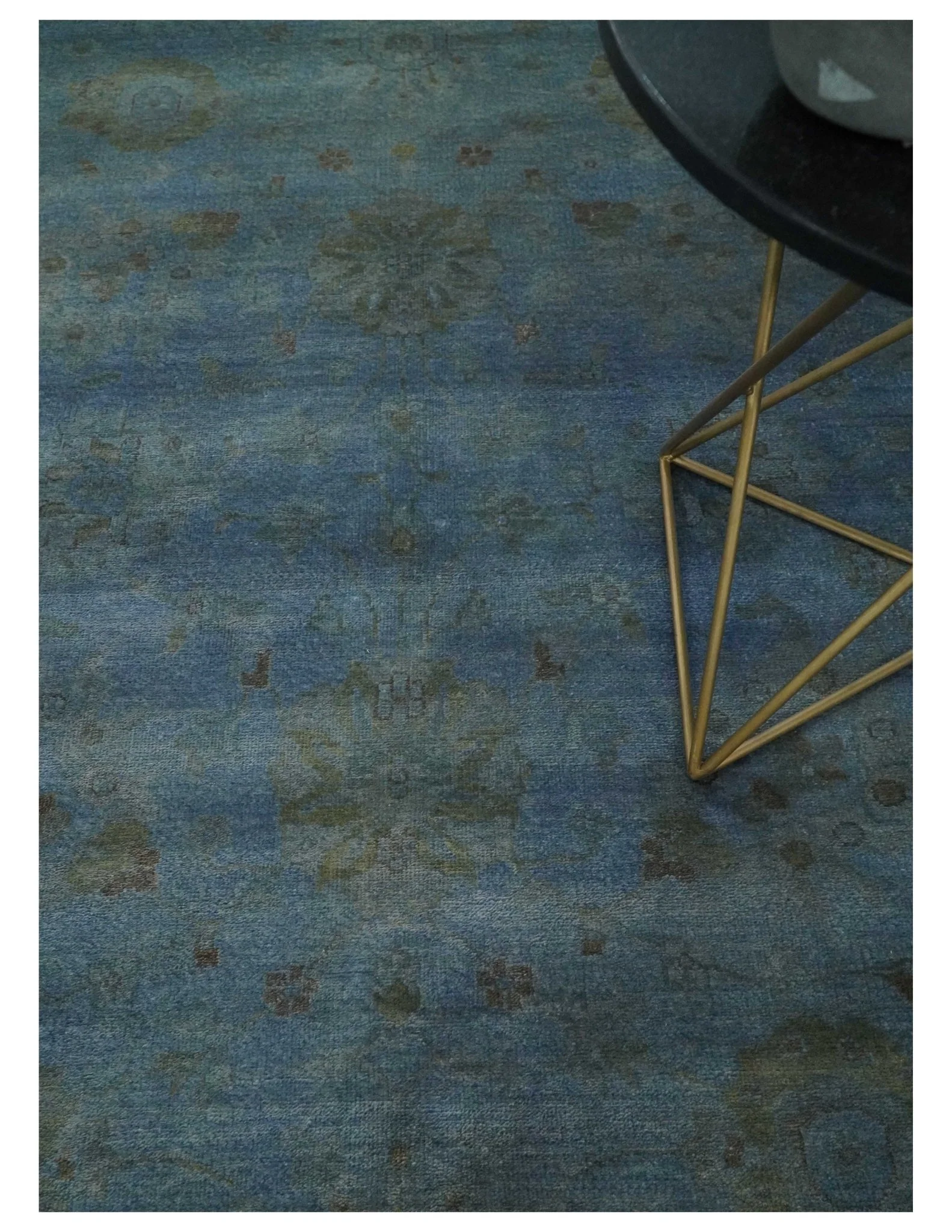 Overdyed Blue Hand Knotted 8x10 Traditional Antique Style Oushak Wool Accent Rug - Image 2