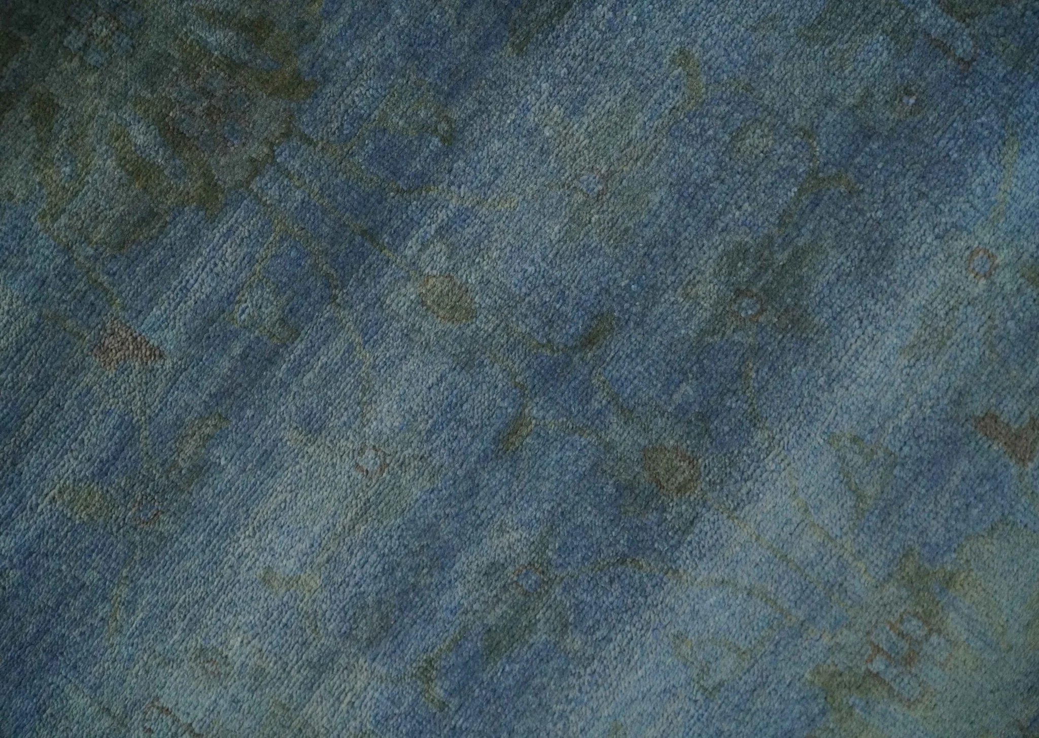 Overdyed Blue Hand Knotted 8x10 Traditional Antique Style Oushak Wool Accent Rug - Image 4