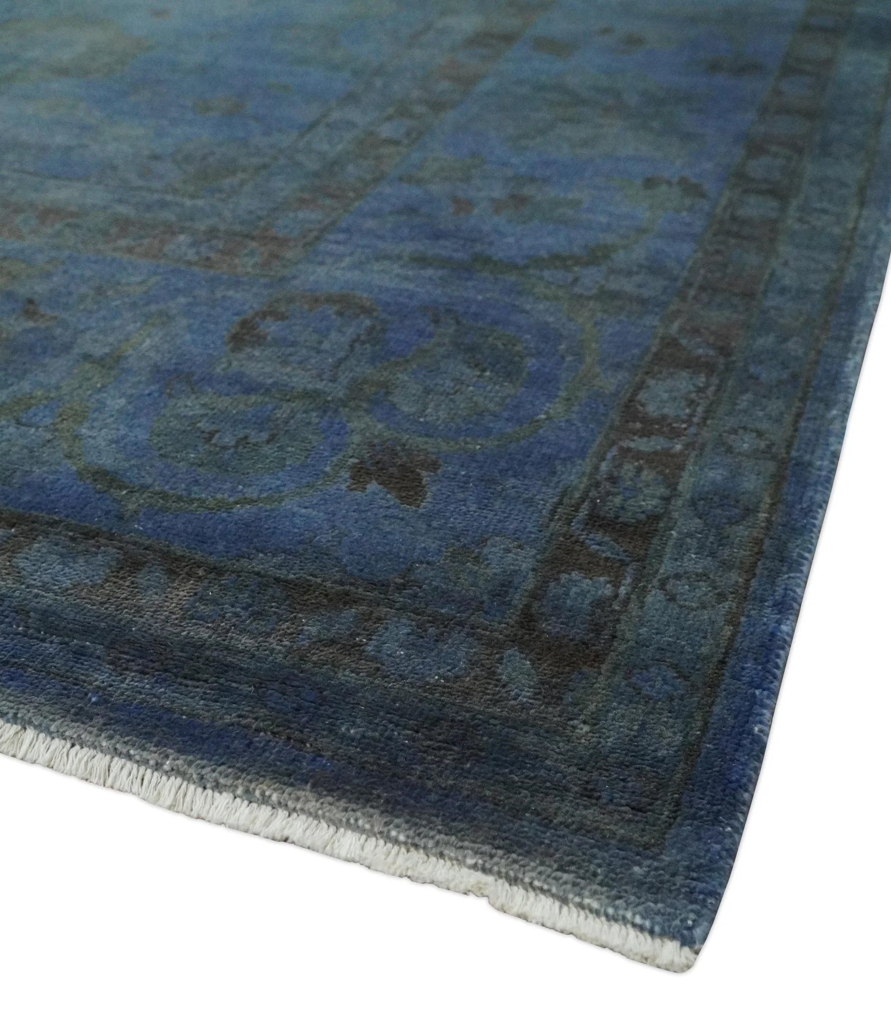 Overdyed Blue Hand Knotted 8x10 Traditional Antique Style Oushak Wool Accent Rug - Image 5