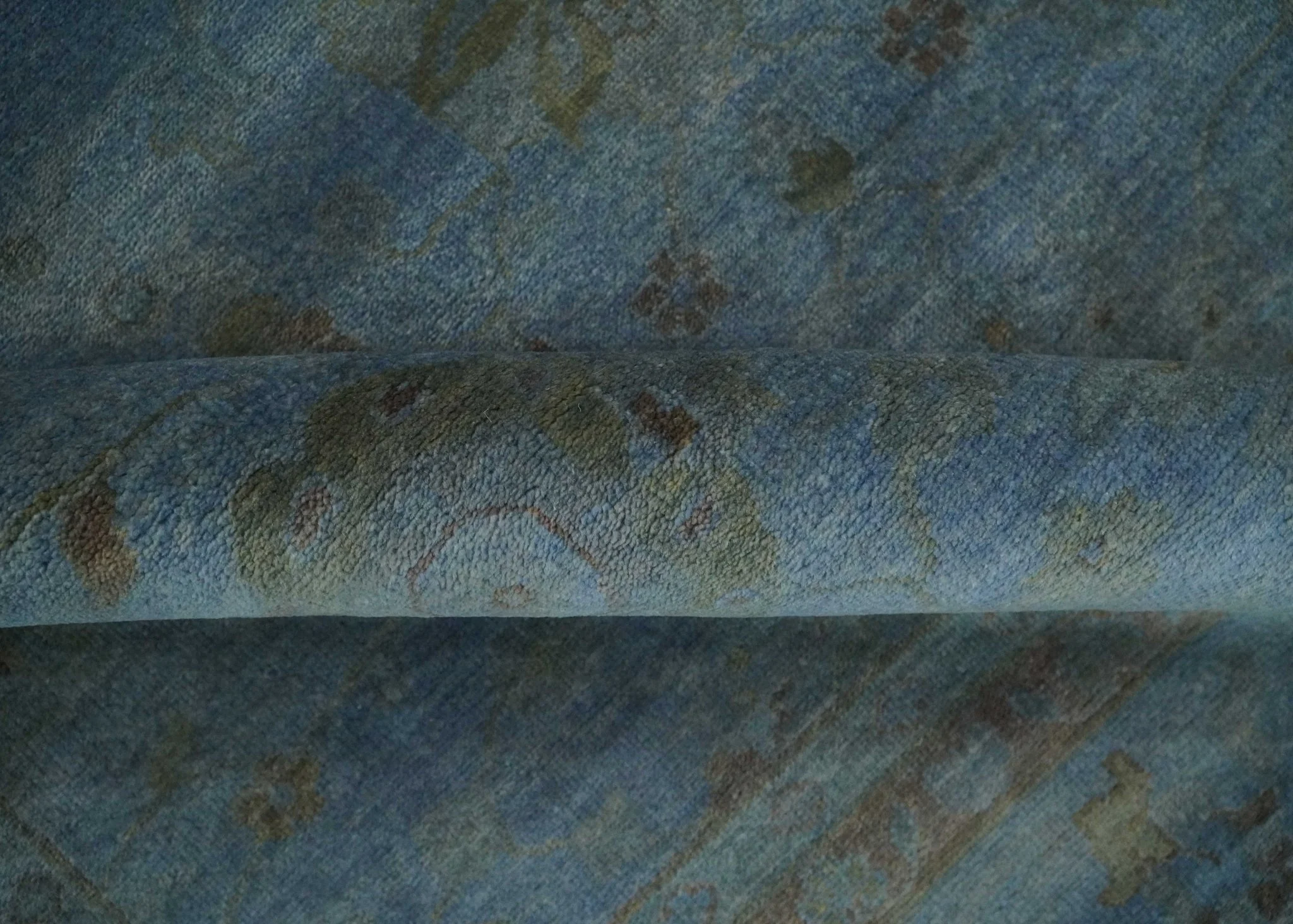 Overdyed Blue Hand Knotted 8x10 Traditional Antique Style Oushak Wool Accent Rug - Image 6
