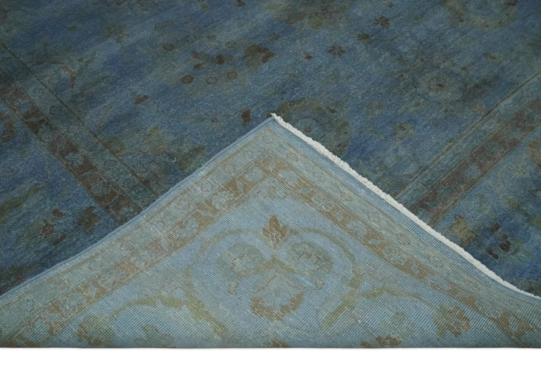 Overdyed Blue Hand Knotted 8x10 Traditional Antique Style Oushak Wool Accent Rug - Image 7