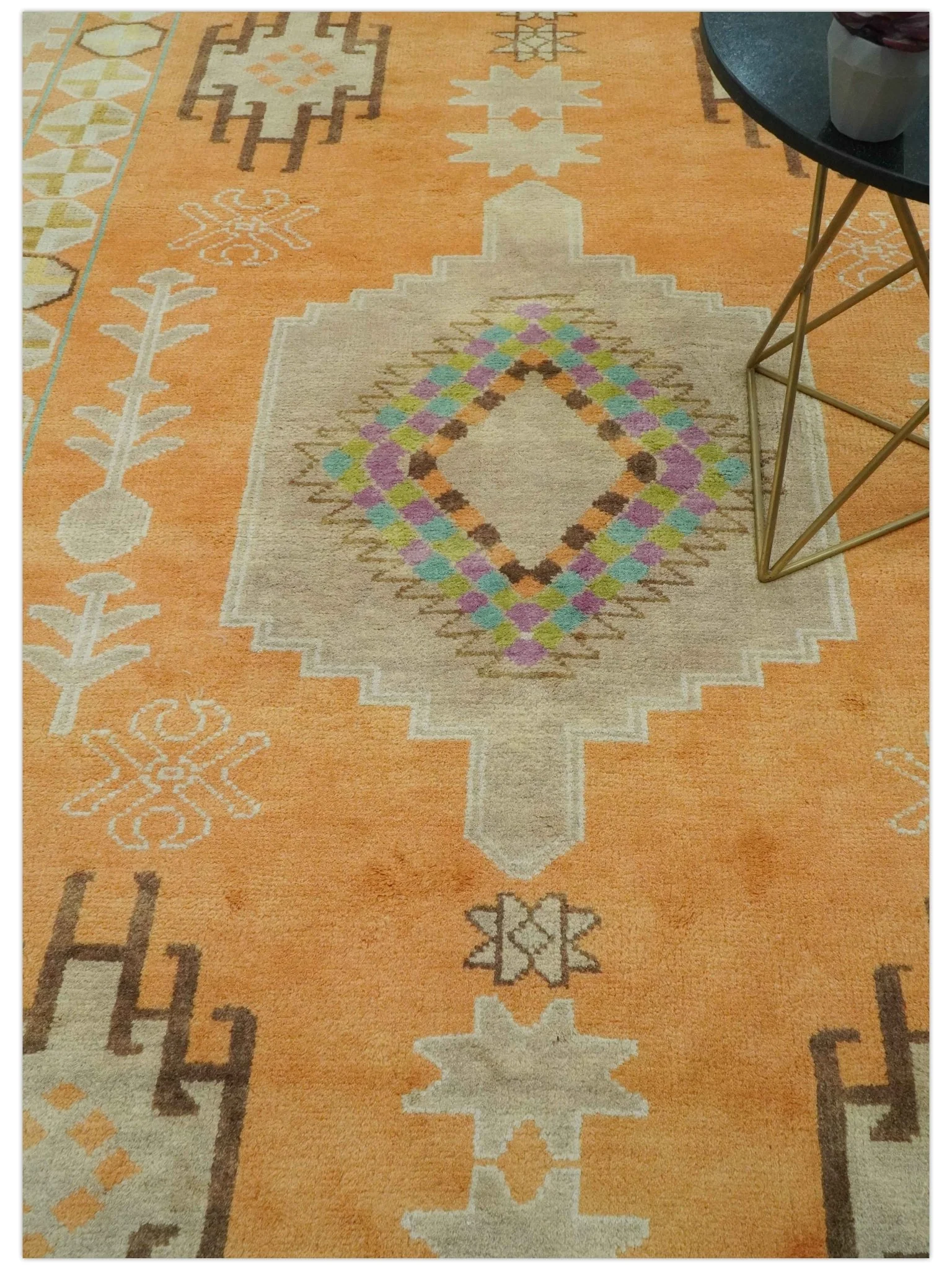 Hand Knotted Peach and Beige Traditional Southwestern Multi Size wool area rug - Image 2