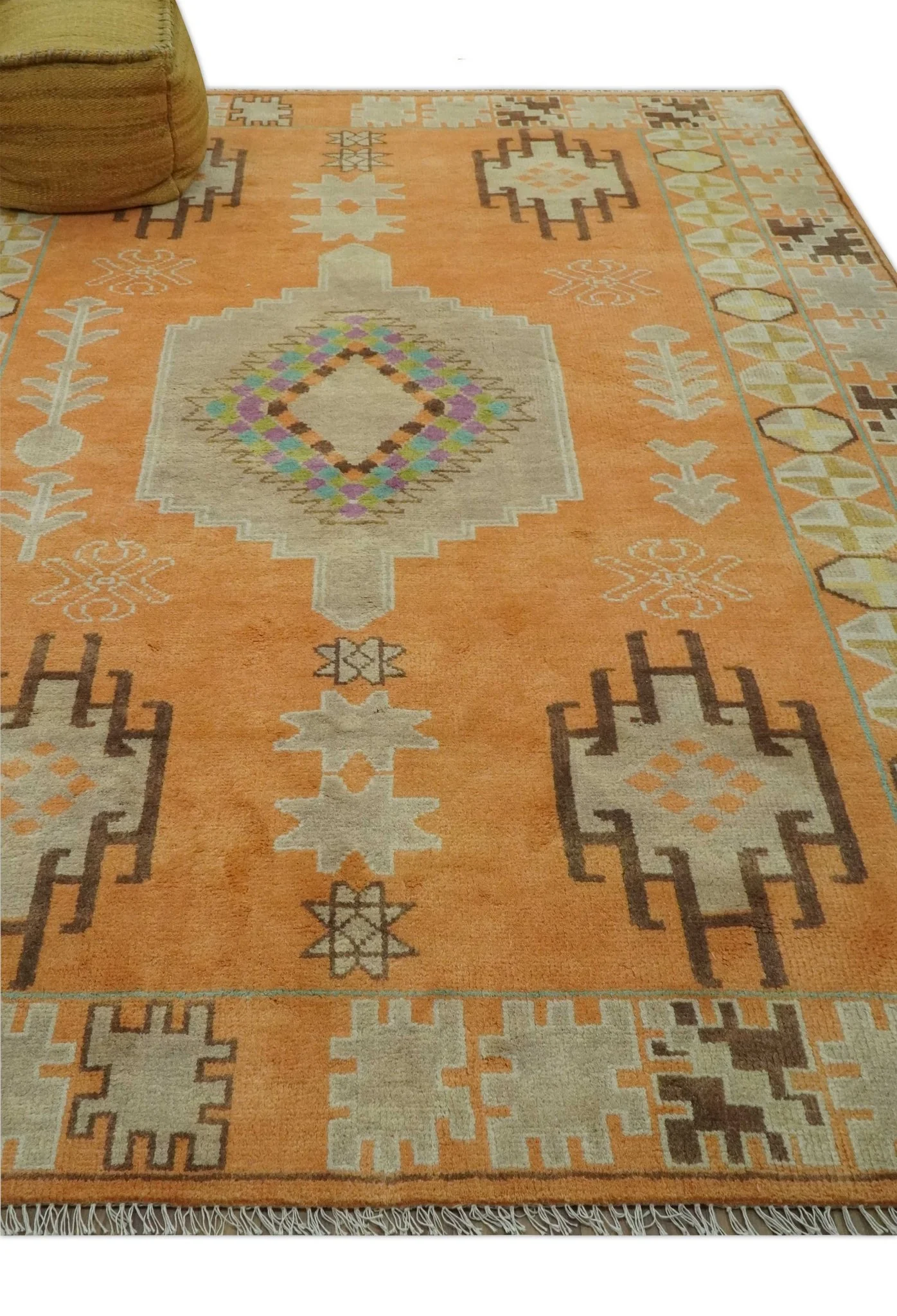 Hand Knotted Peach and Beige Traditional Southwestern Multi Size wool area rug - Image 3