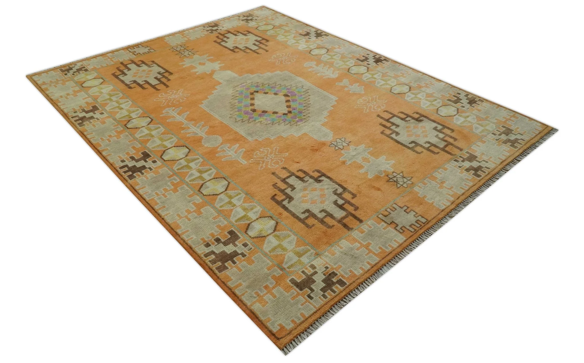 Hand Knotted Peach and Beige Traditional Southwestern Multi Size wool area rug - Image 9