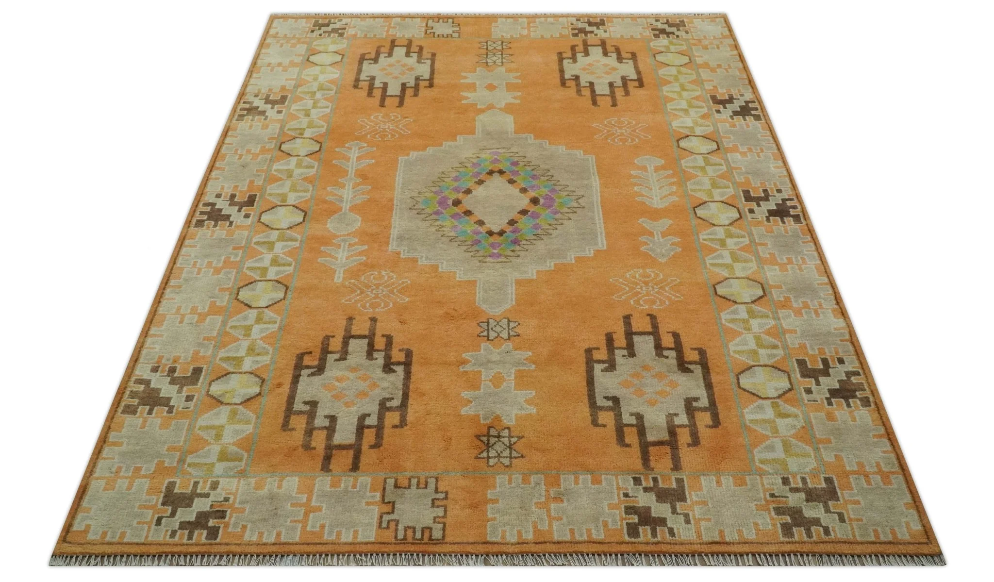 Hand Knotted Peach and Beige Traditional Southwestern 8x10 wool area rug - Image 10