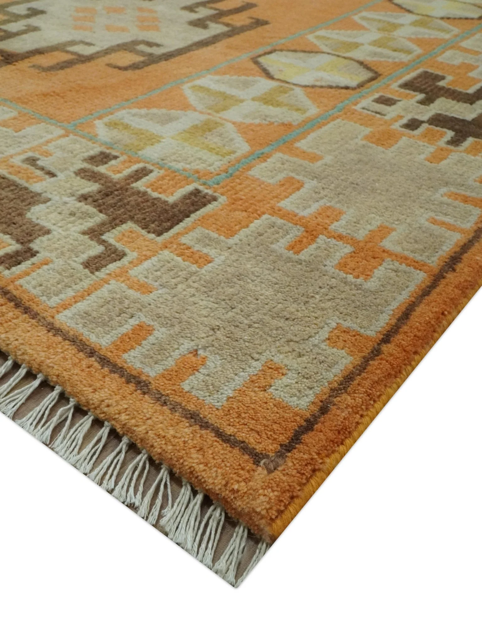 Hand Knotted Peach and Beige Traditional Southwestern 8x10 wool area rug - Image 5