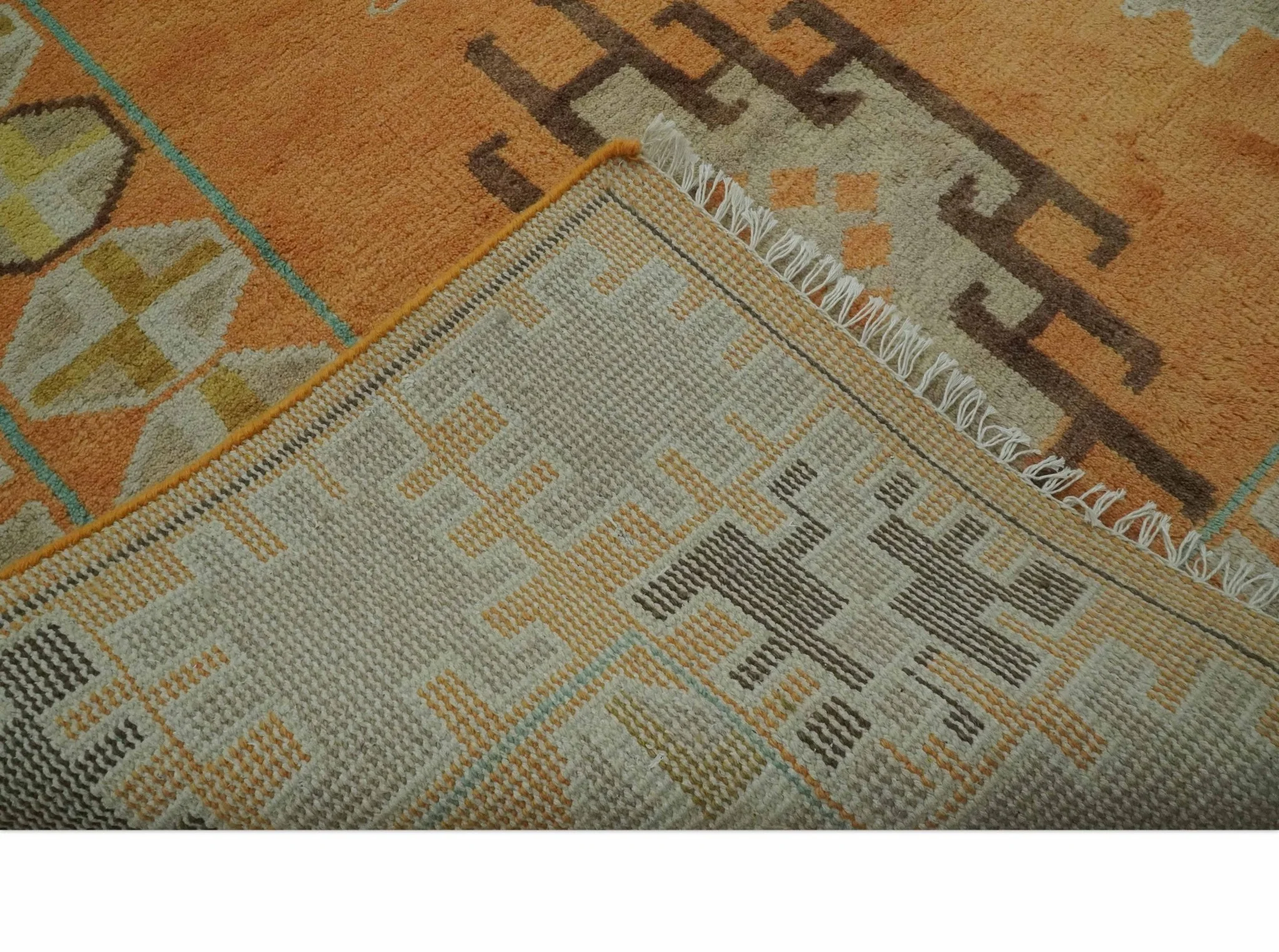 Hand Knotted Peach and Beige Traditional Southwestern 8x10 wool area rug - Image 7