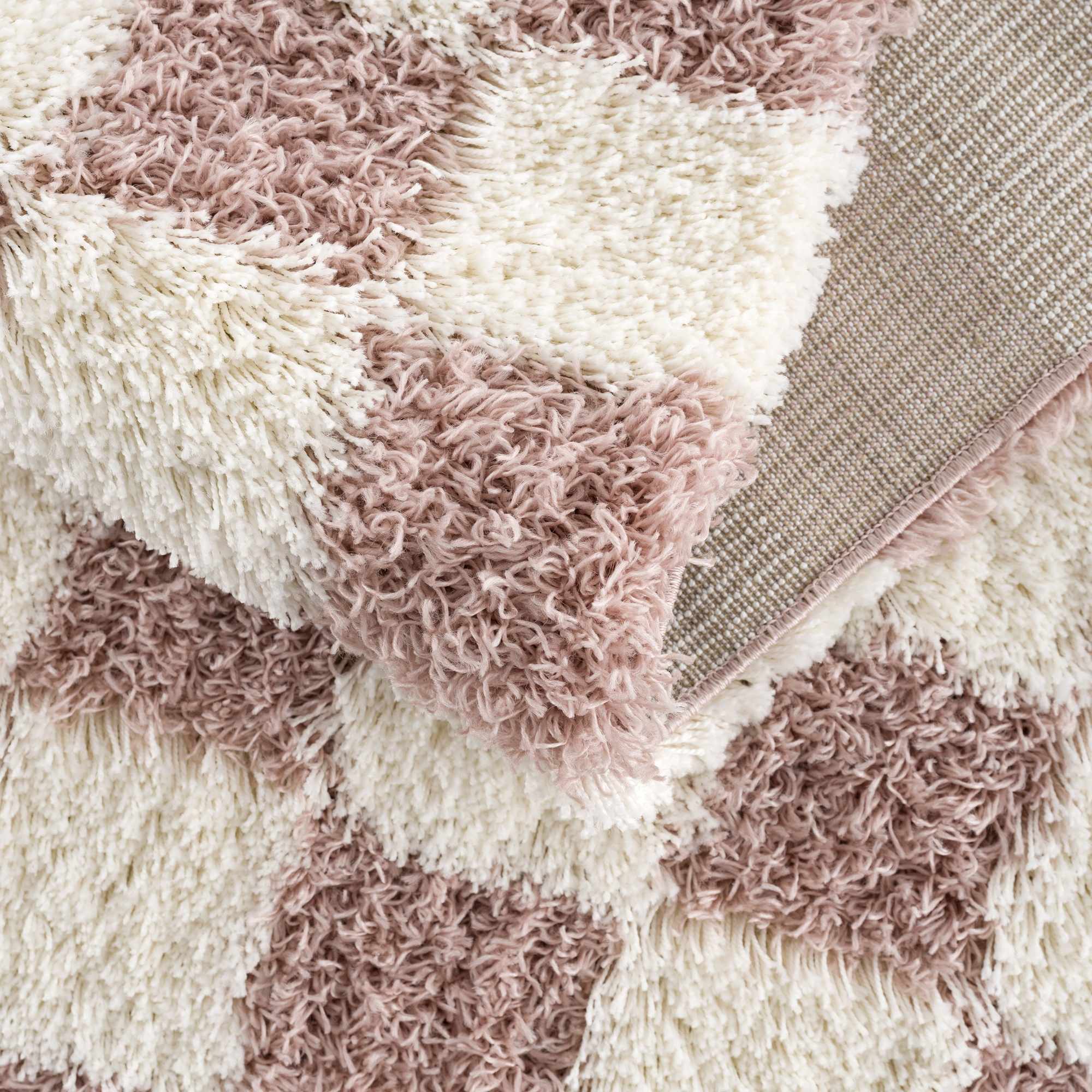 Peach and Ivory Modern Geometrical Checker Board Plush Pile Moroccan Style Area Rug - Image 10
