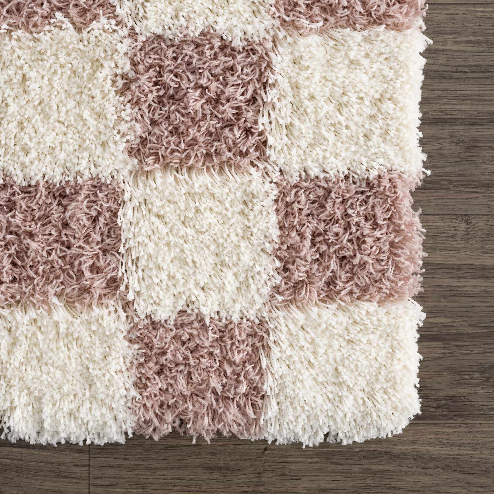 Peach and Ivory Modern Geometrical Checker Board Plush Pile Moroccan Style Area Rug - Image 11