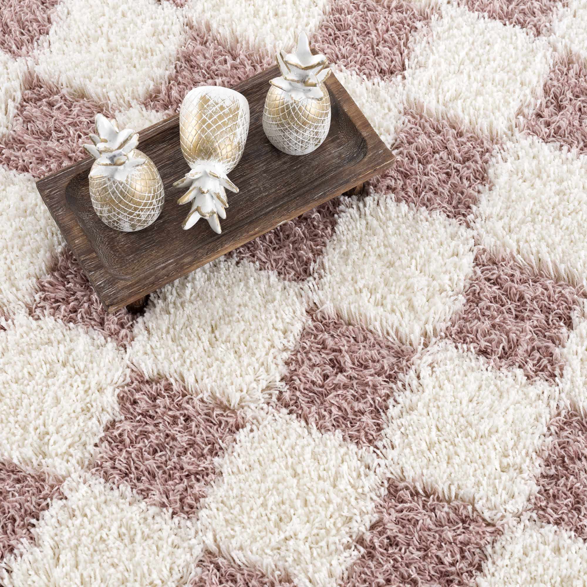 Peach and Ivory Modern Geometrical Checker Board Plush Pile Moroccan Style Area Rug - Image 14