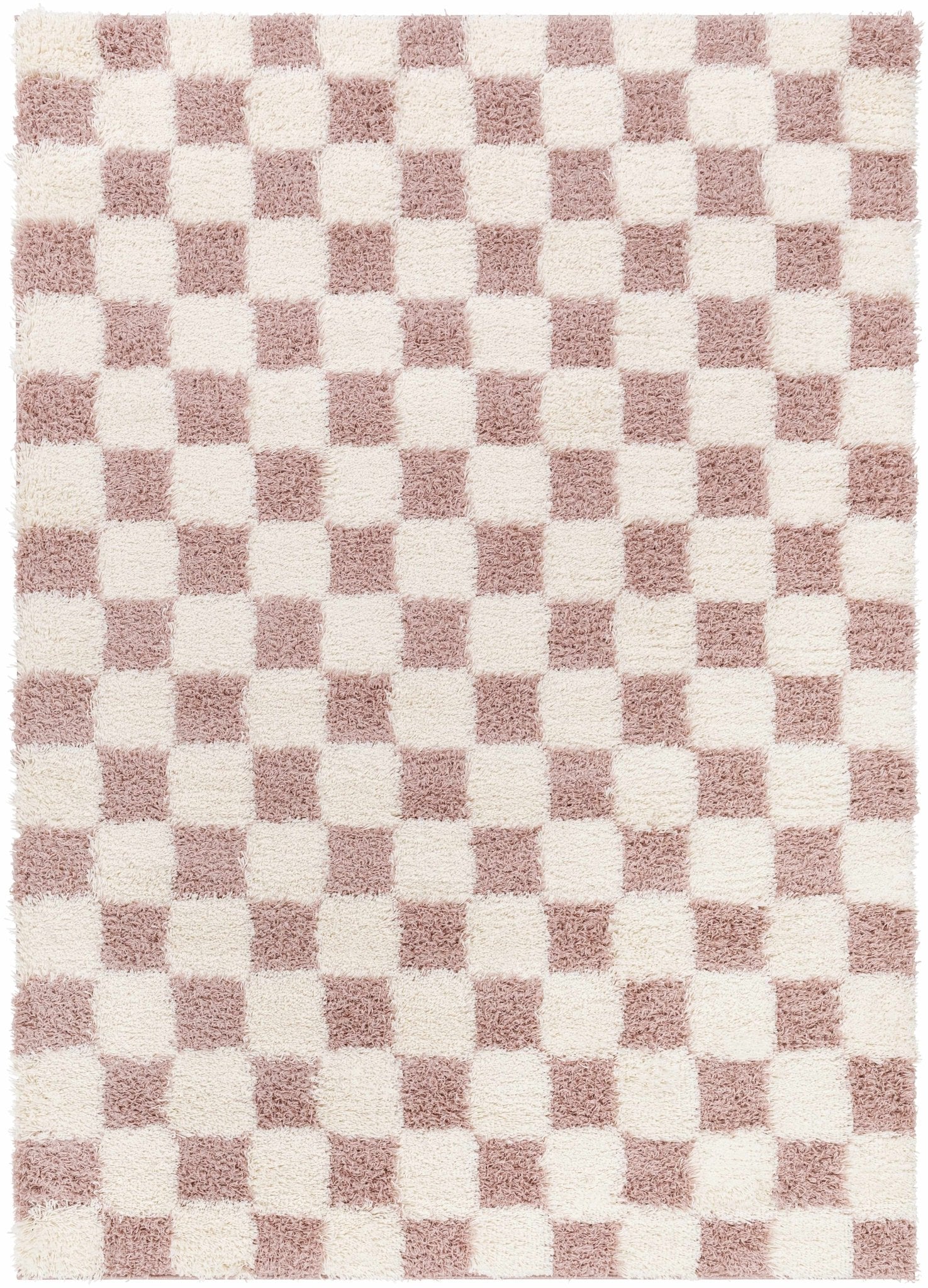 Peach and Ivory Modern Geometrical Checker Board Plush Pile Moroccan Style Area Rug - Image 17