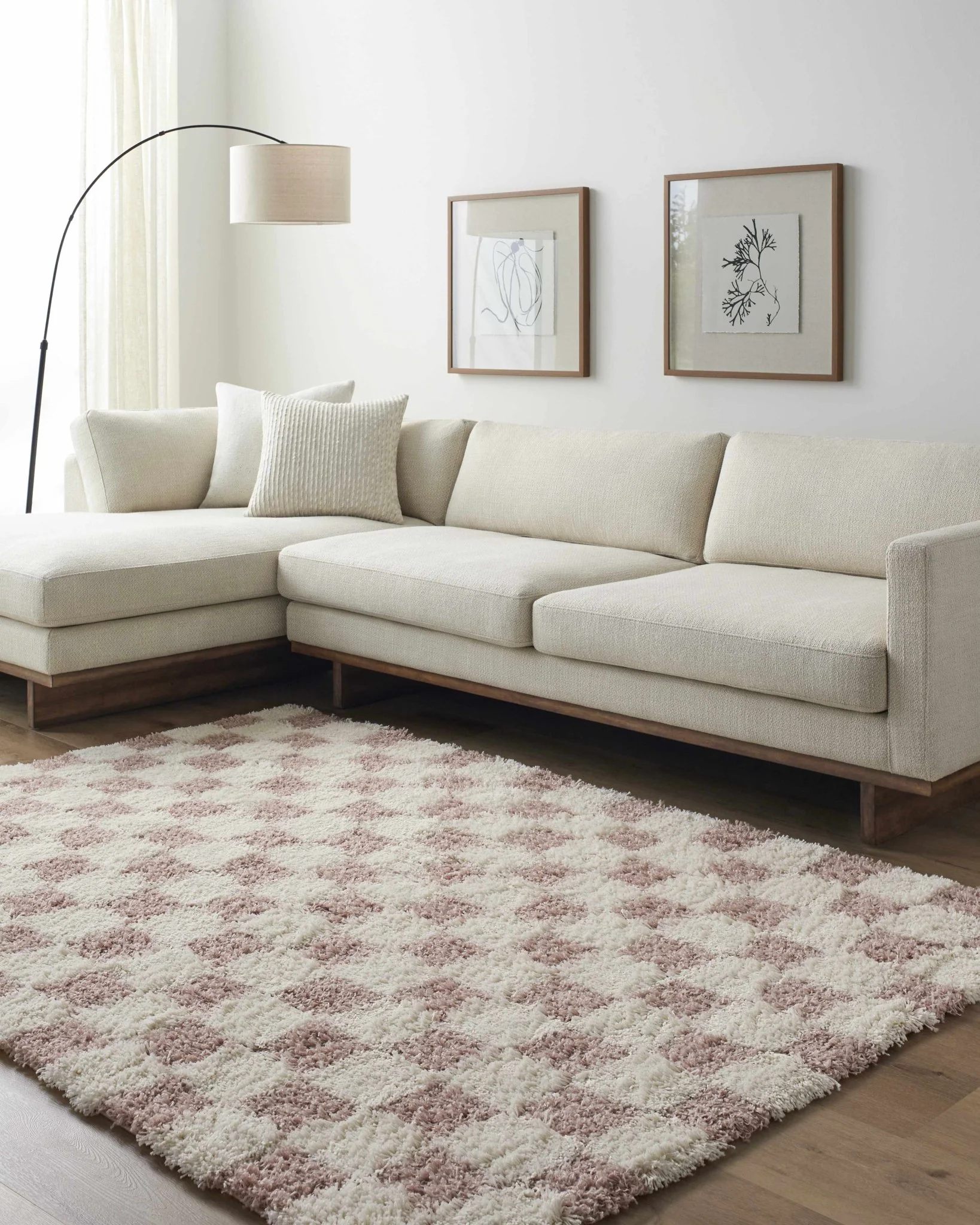 Peach and Ivory Modern Geometrical Checker Board Plush Pile Moroccan Style Area Rug - Image 20