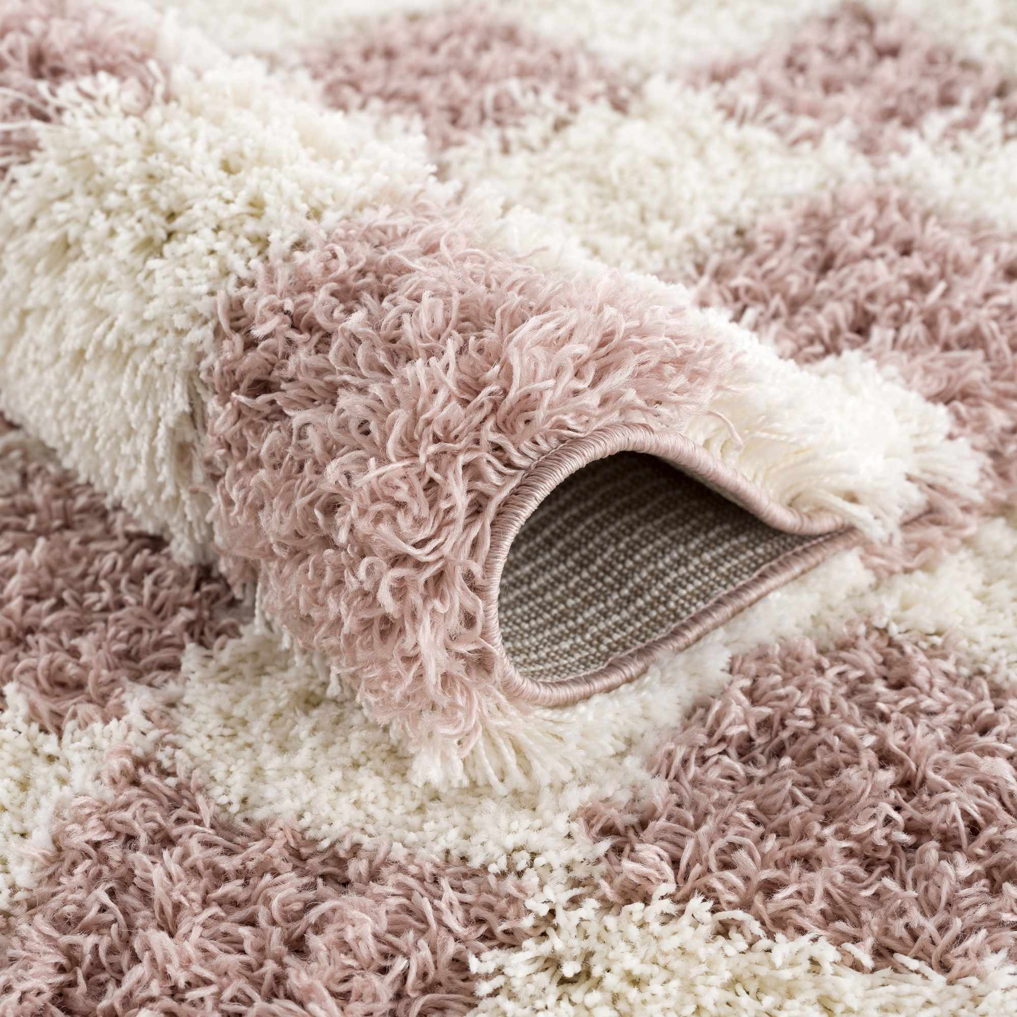 Peach and Ivory Modern Geometrical Checker Board Plush Pile Moroccan Style Area Rug - Image 3