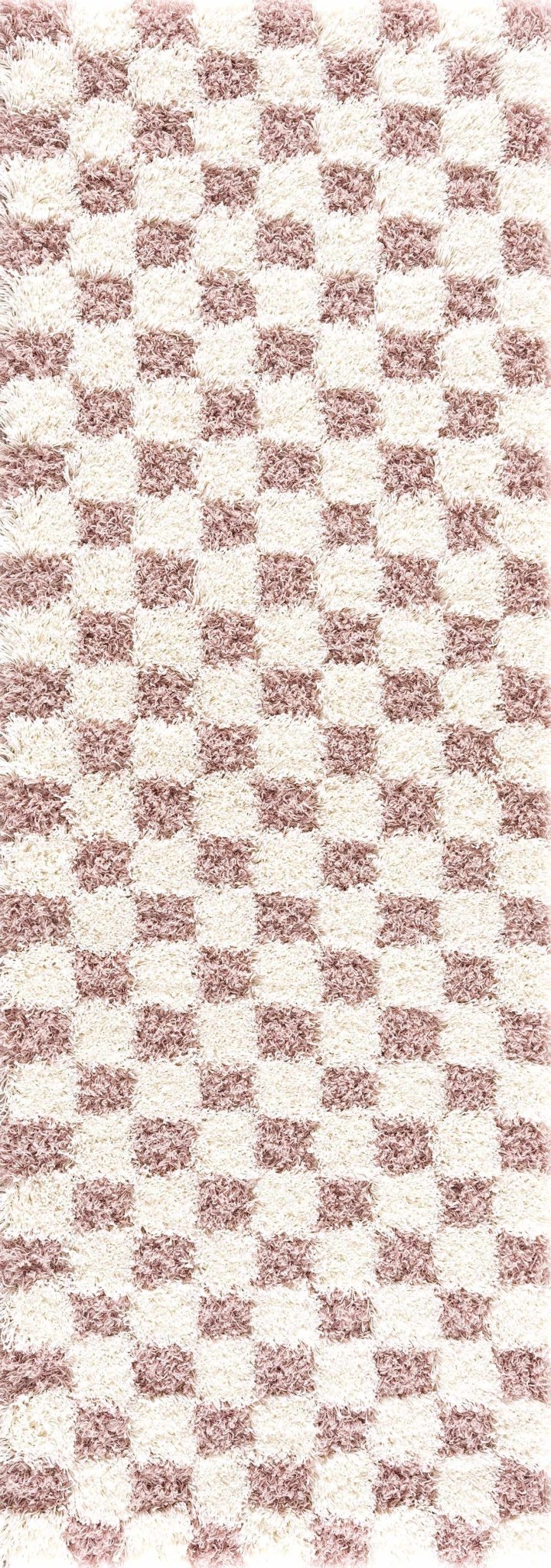Peach and Ivory Modern Geometrical Checker Board Plush Pile Moroccan Style Area Rug - Image 7